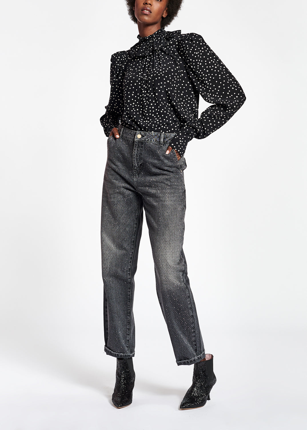 Black polka dot top RE—SSENTIEL | Essentiel second hand