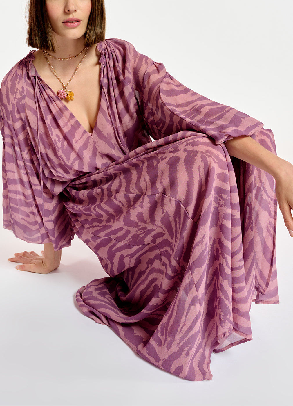 Maxi robe à  imprimé zèbre lilas RE—SSENTIEL | Essentiel second hand