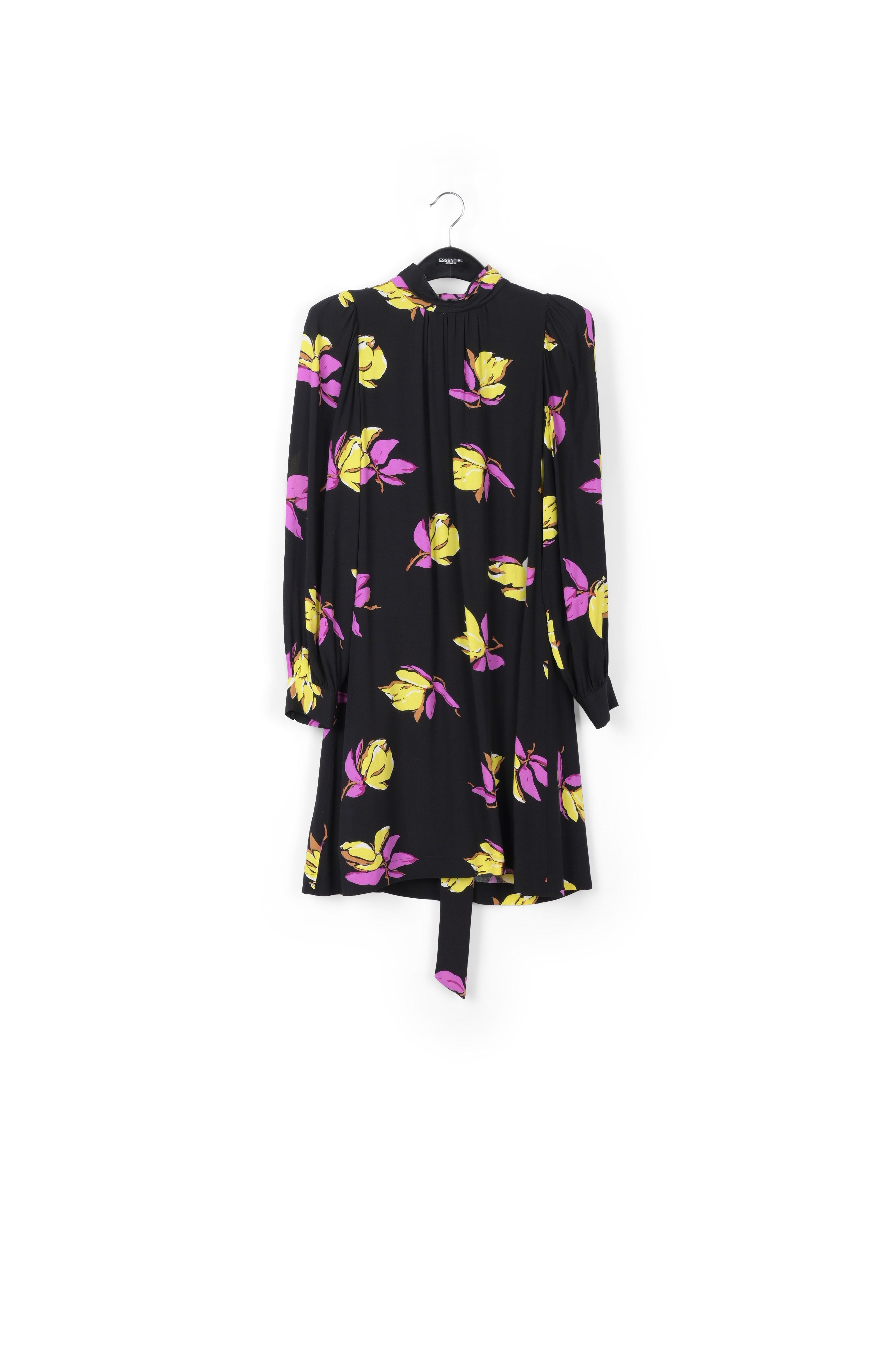Black floral-printed mini dress RE—SSENTIEL | Essentiel second hand