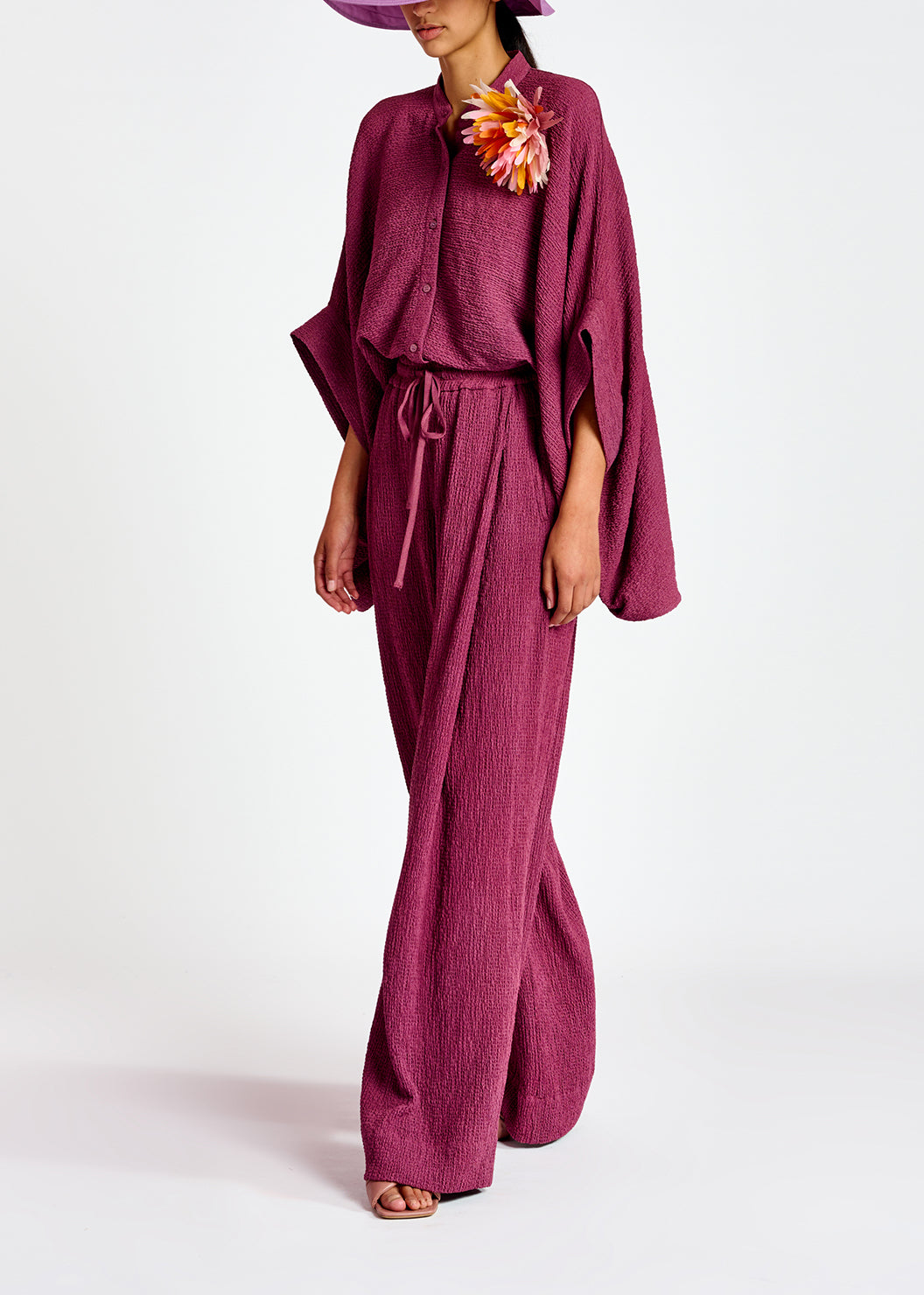 Purple wide-leg seersucker pants RE—SSENTIEL | Essentiel second hand