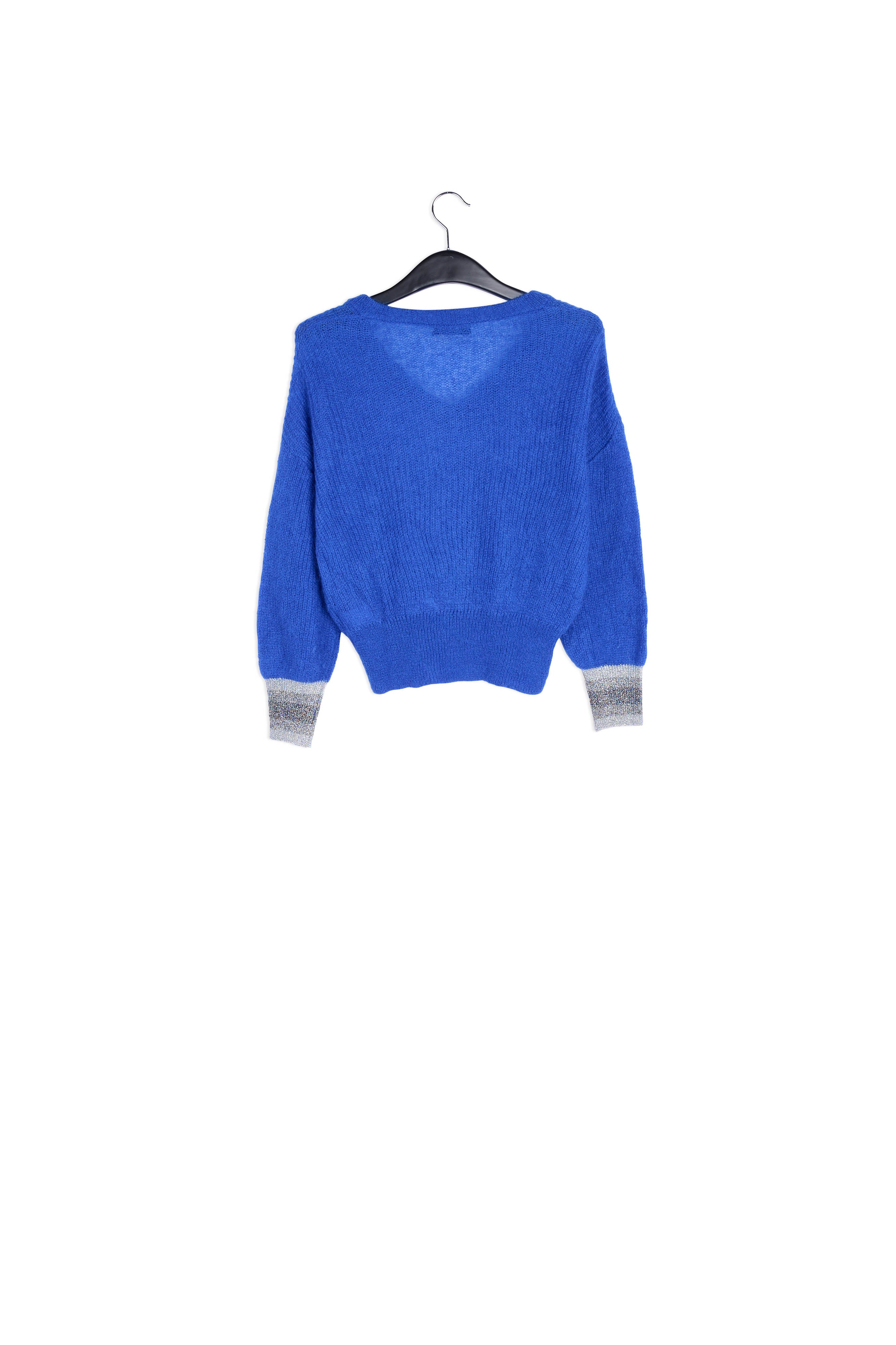 Cobalt blue mohair-blend v-neck sweater with metallic cuffs RE—SSENTIEL | Essentiel second hand