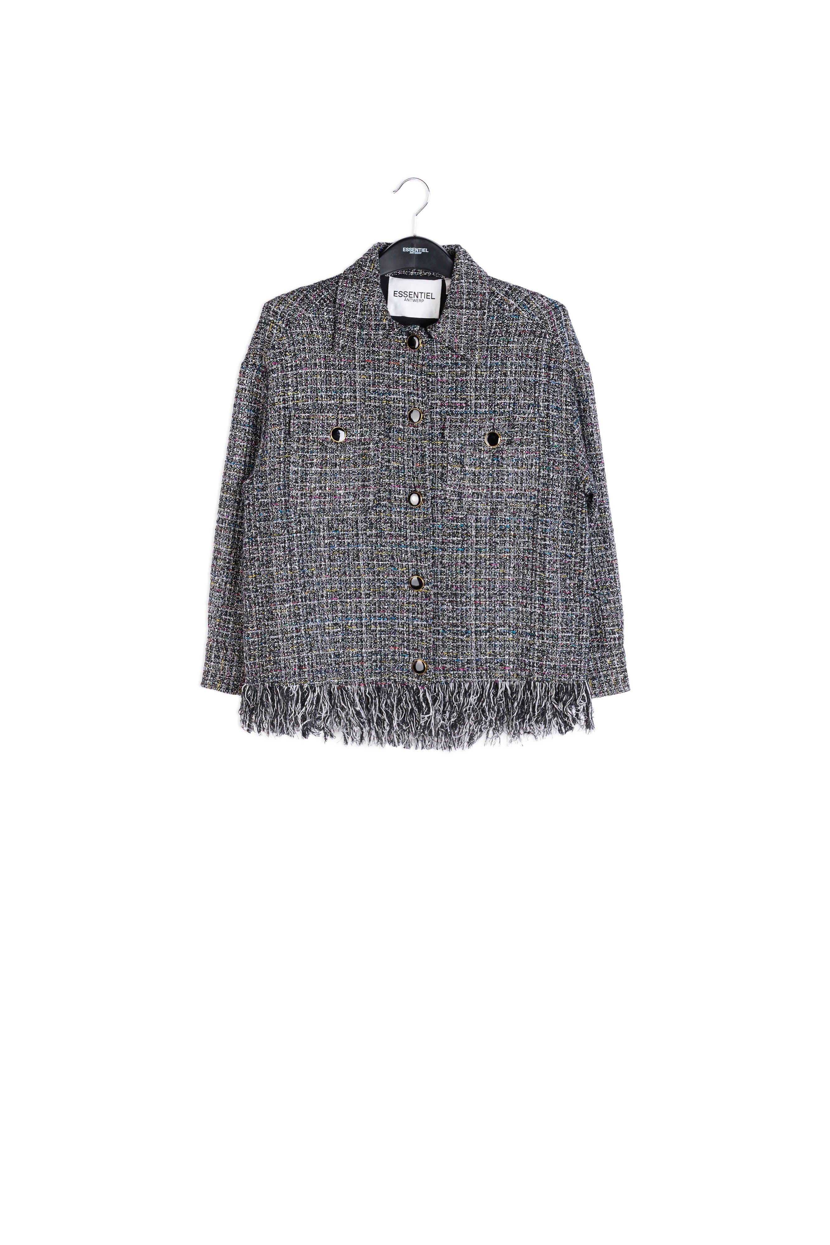 Black check jacket with fringed hem RE—SSENTIEL | Essentiel second hand