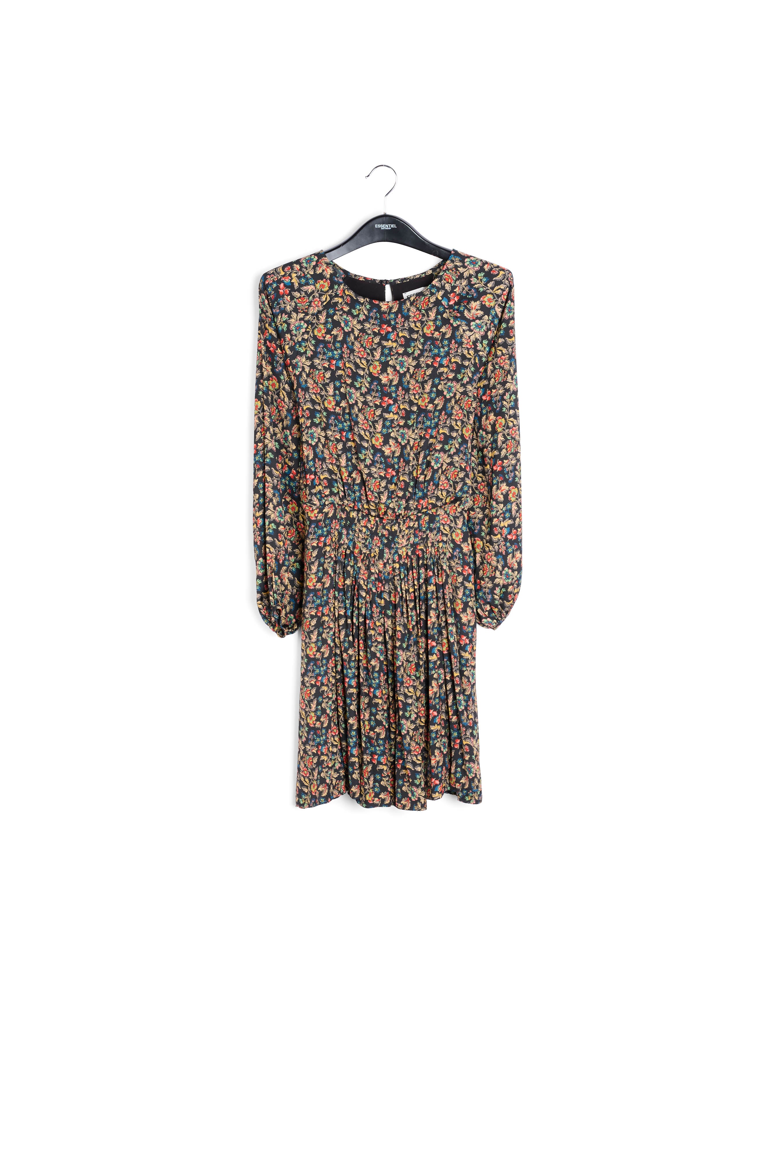 Brown long-sleeved mini dress with flower print RE—SSENTIEL | Essentiel second hand