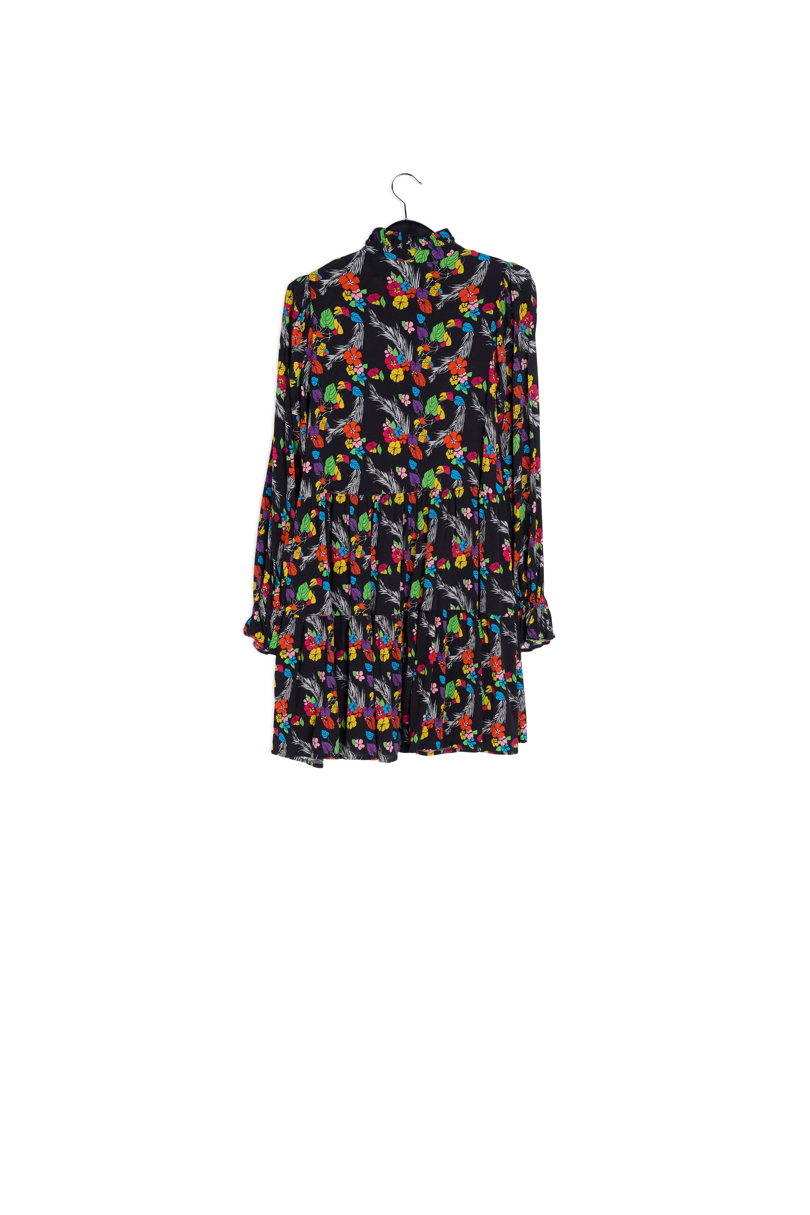 Zwarte mini-jurk met tropische print RE—SSENTIEL | Essentiel second hand