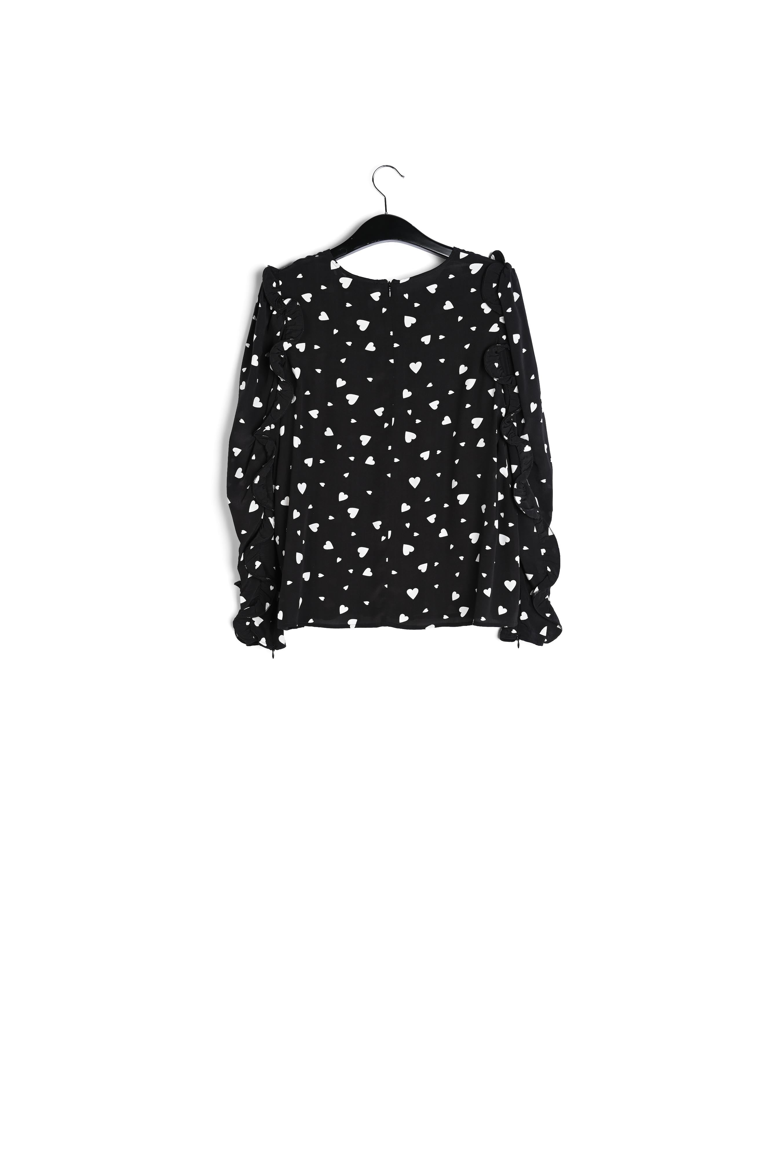 Zwarte top met hartjesprint en ruches RE—SSENTIEL | Essentiel second hand