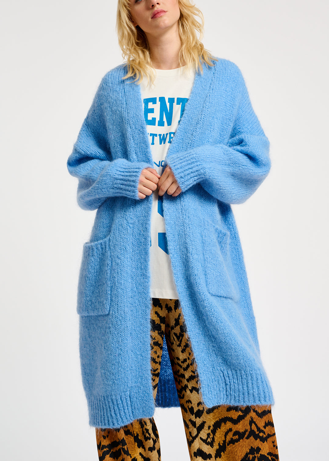 Blue midi-length mohair-blend cardigan RE—SSENTIEL | Essentiel second hand