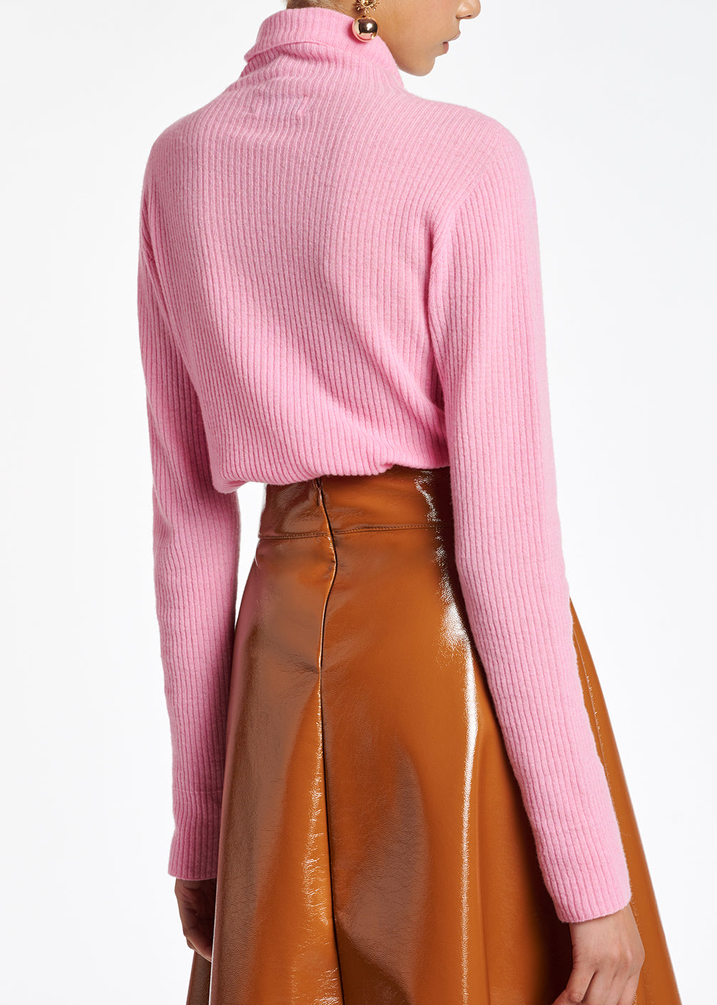 Pink merino wool ribbed turtleneck sweater RE—SSENTIEL | Essentiel second hand