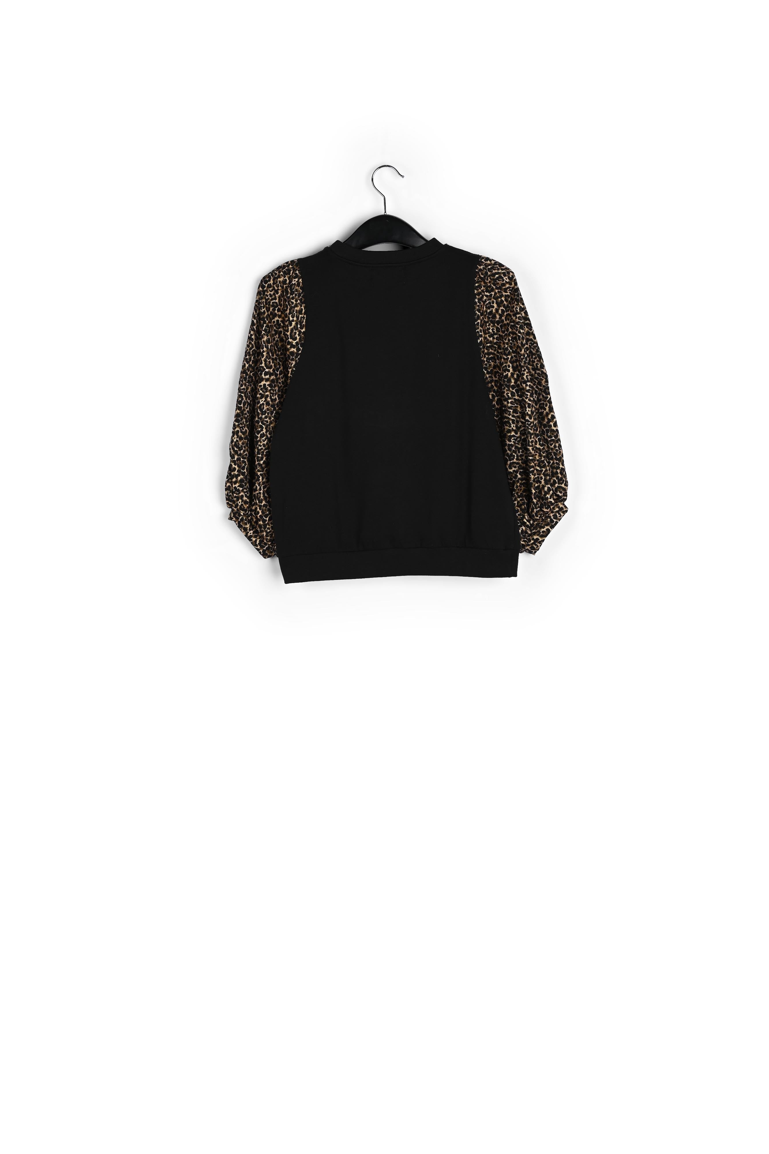 Black cotton-jersey sweatshirt with leopard-jacquard sleeves RE—SSENTIEL | Essentiel second hand