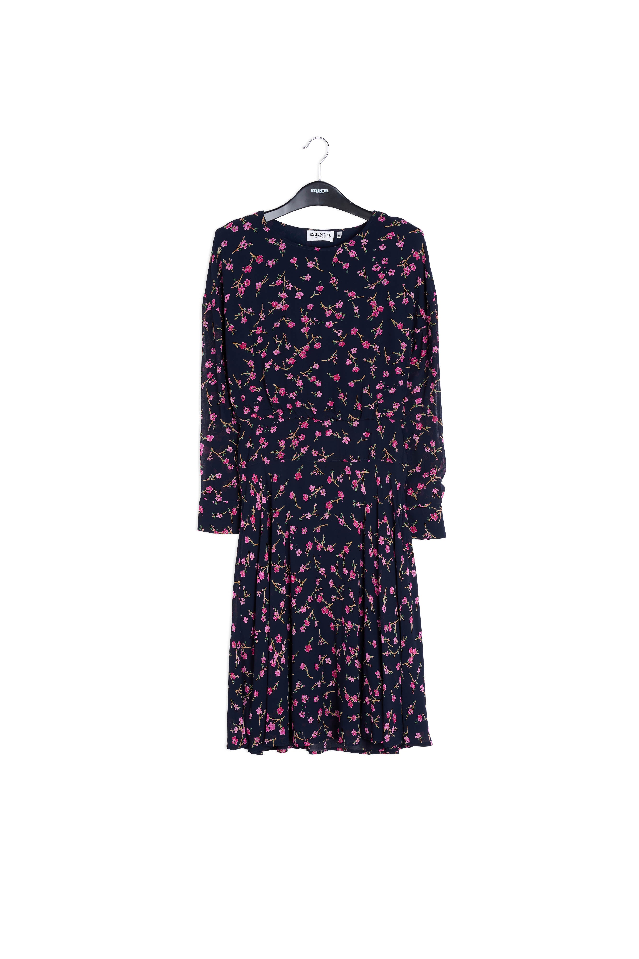 Robe florale bleue foncé avec fleurs de cerisier RE—SSENTIEL | Essentiel second hand