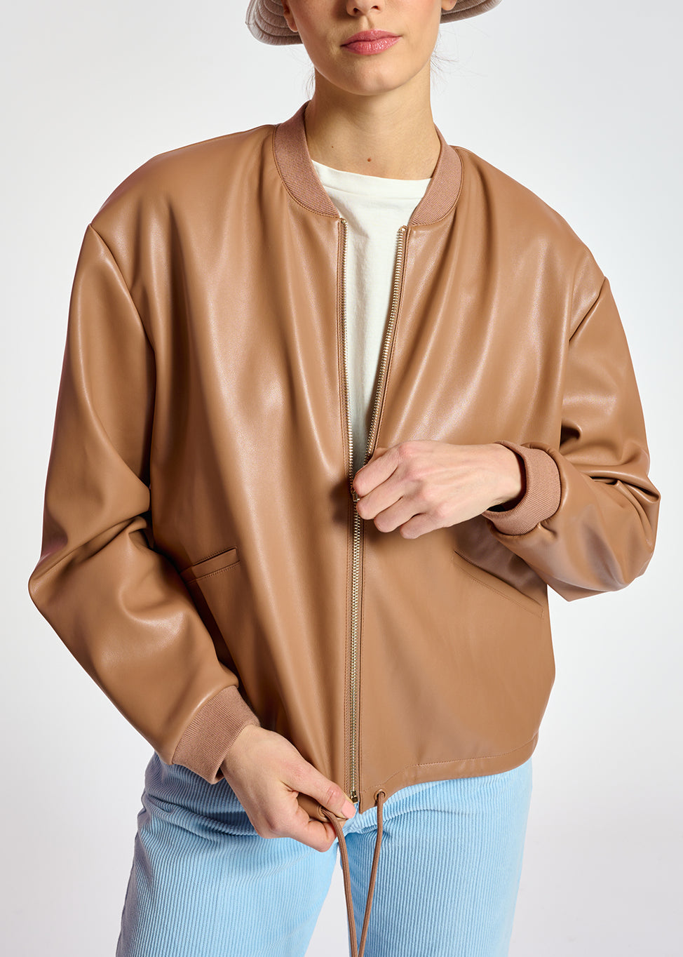 Brown faux leather bomber jacket RE—SSENTIEL | Essentiel second hand