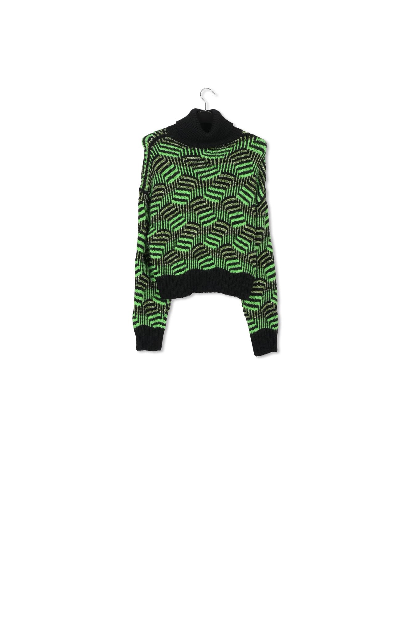 Pull en jacquard noir et vert fluo RE—SSENTIEL | Essentiel second hand
