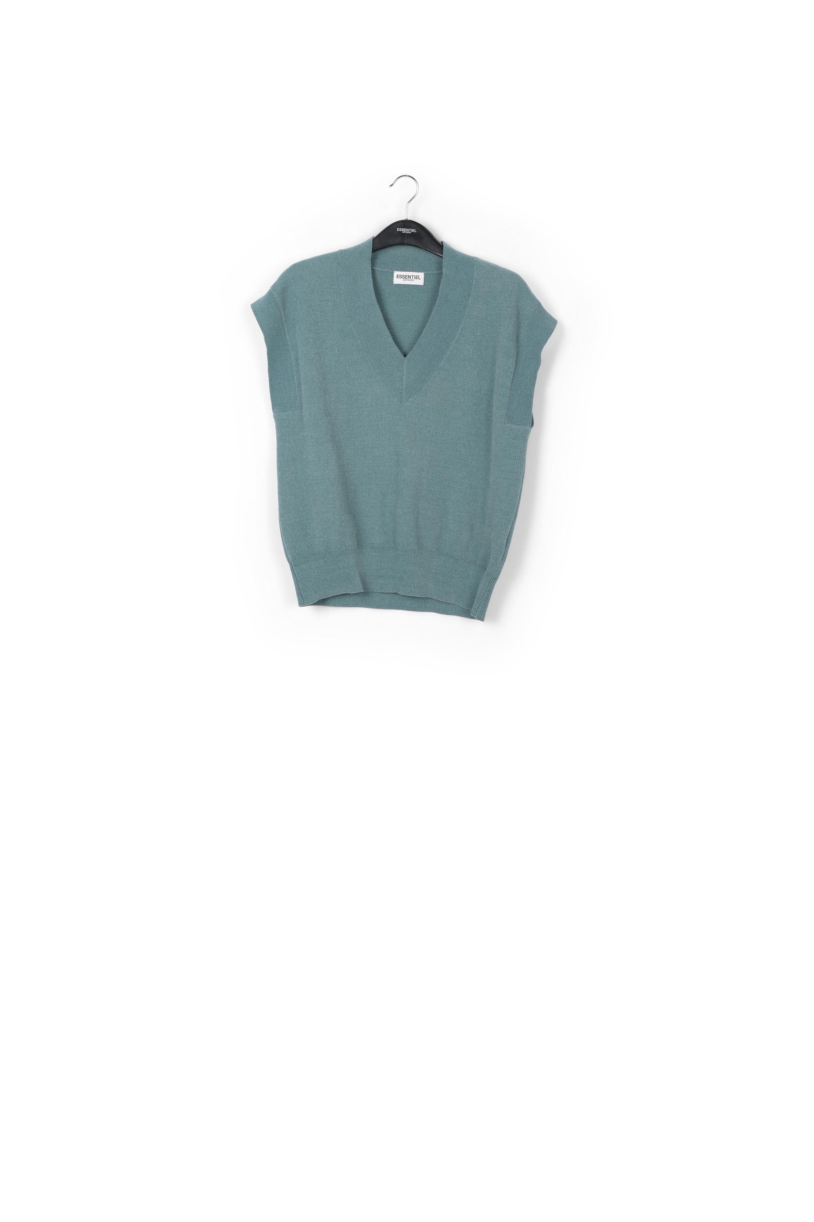 Lime green V-neck short-sleeved sweater RE—SSENTIEL | Essentiel second hand