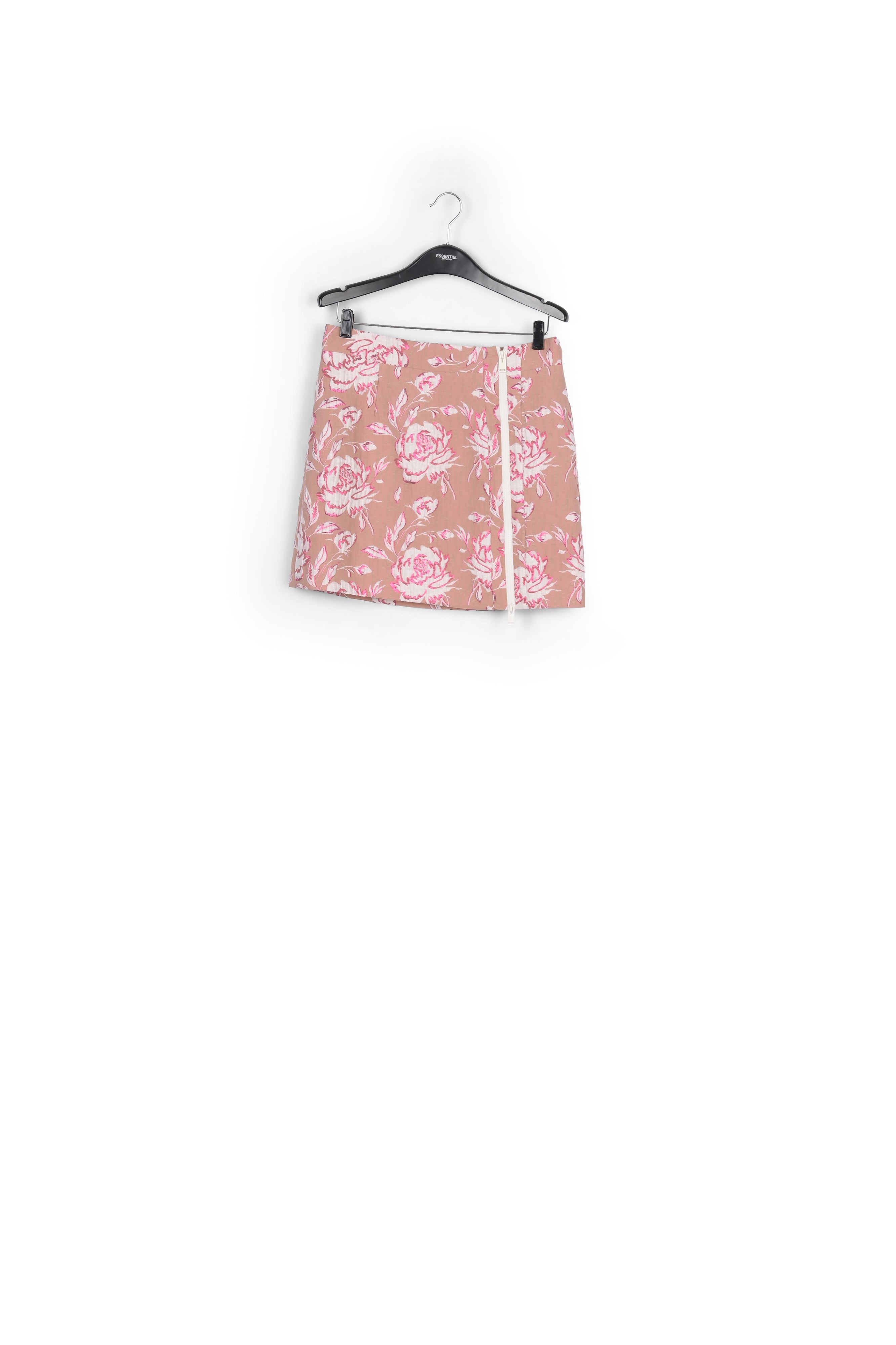 Mini-jupe en jacquard fleuri beige, rose et blanc RE—SSENTIEL | Essentiel second hand