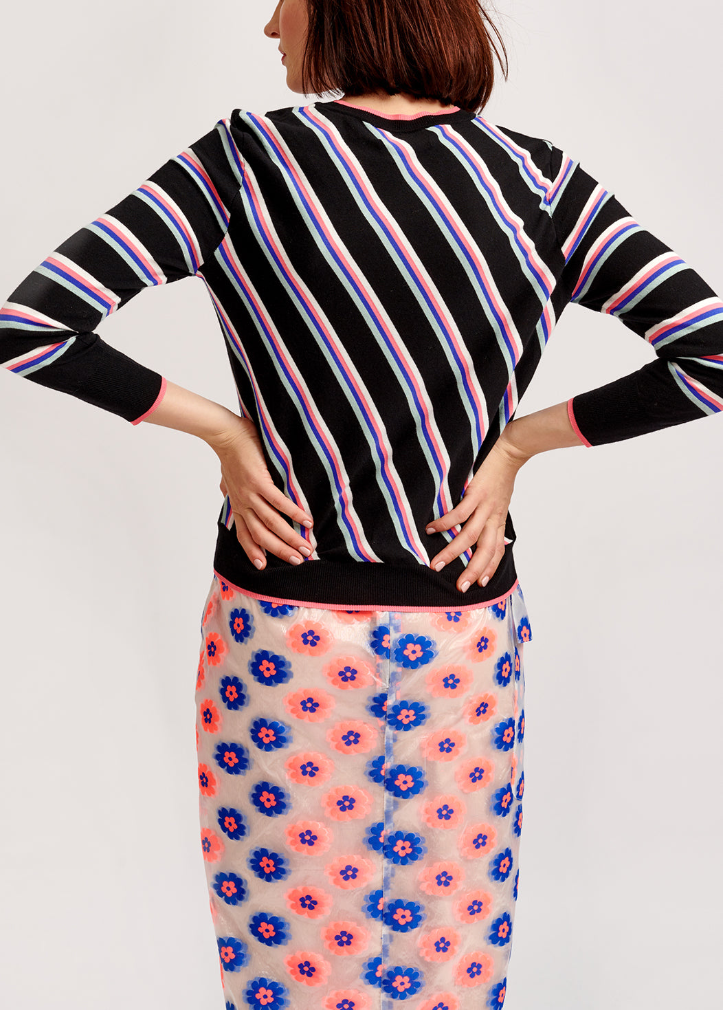 Neon pink and blue floral-print see-through pencil skirt RE—SSENTIEL | Essentiel second hand