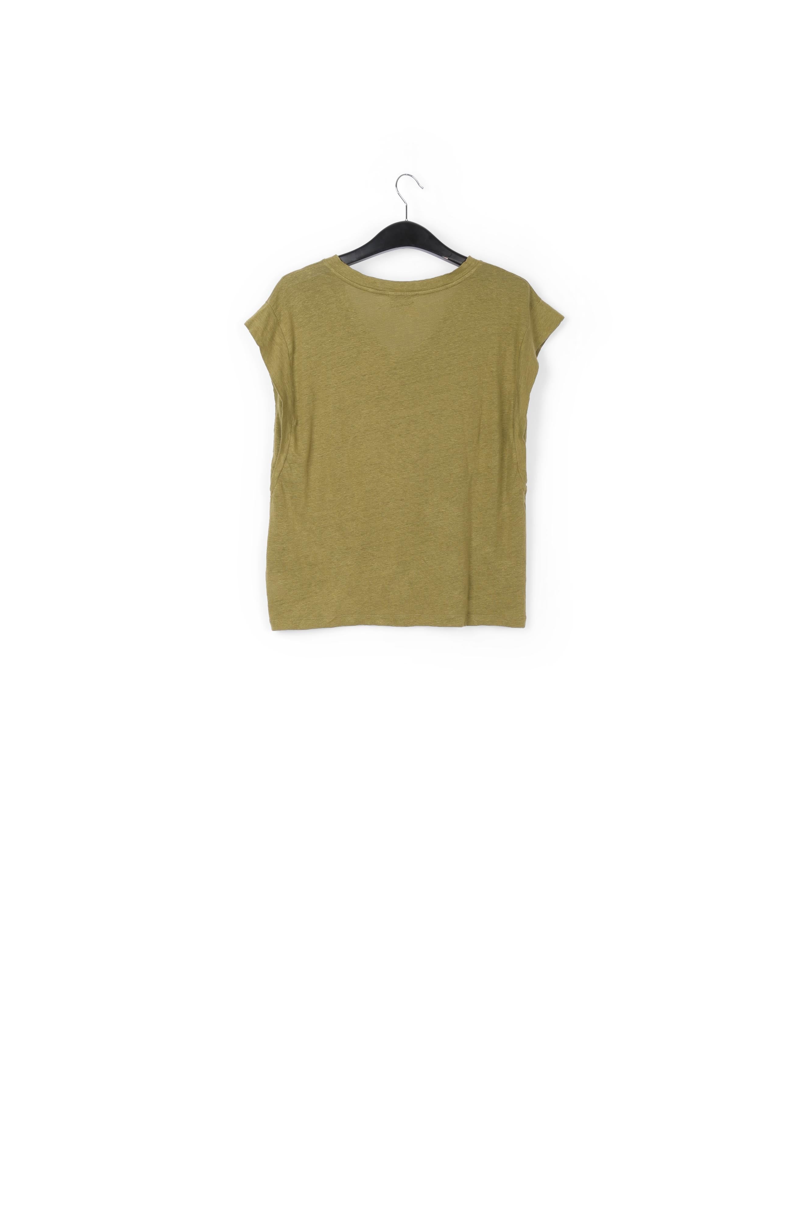 Khaki green linen V-neck T-shirt RE—SSENTIEL | Essentiel second hand