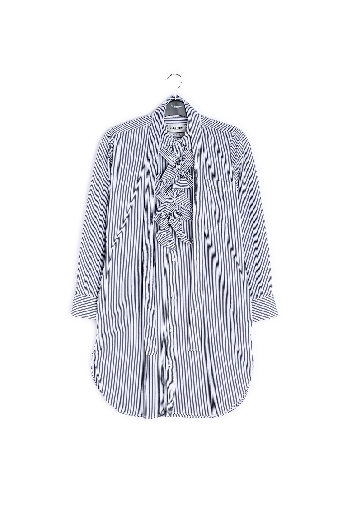 Grey and off-white striped cotton shirt dress RE—SSENTIEL | Essentiel second hand