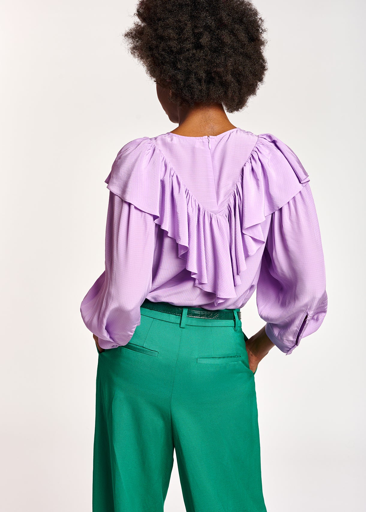 Lilac fluid loose-fit top with ruffles RE—SSENTIEL | Essentiel second hand
