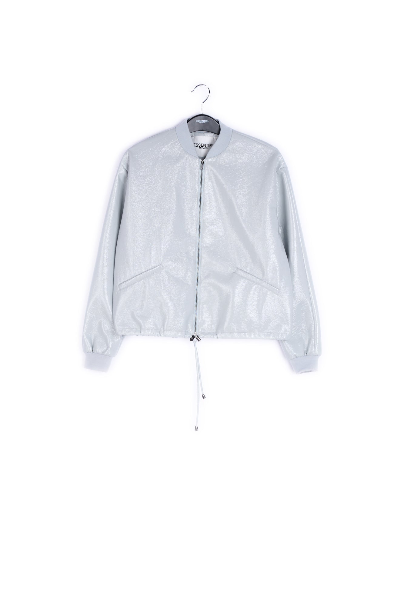 Grey faux patent-leather bomber jacket RE—SSENTIEL | Essentiel second hand