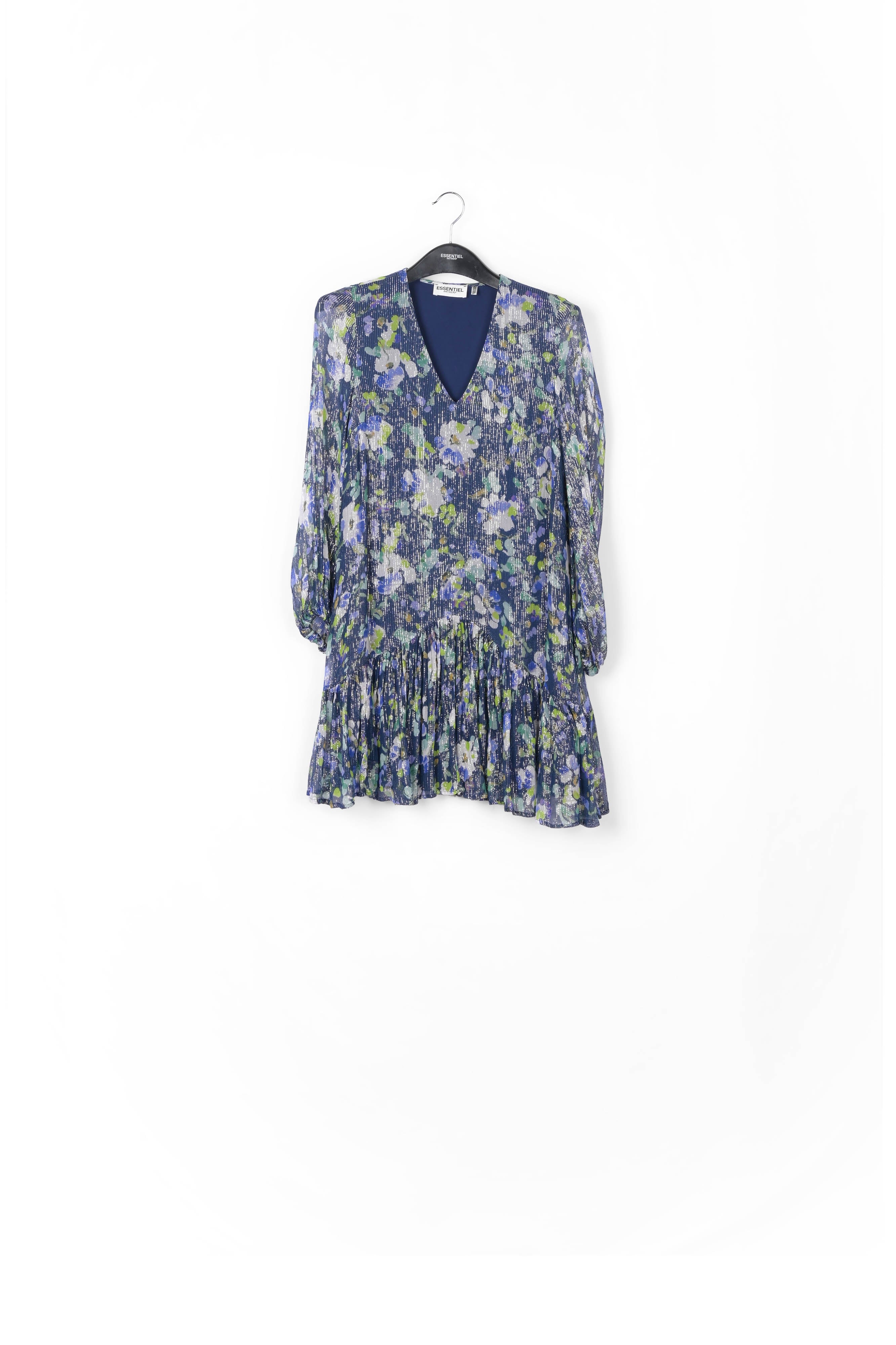 Dark blue floral-print a-line dress RE—SSENTIEL | Essentiel second hand