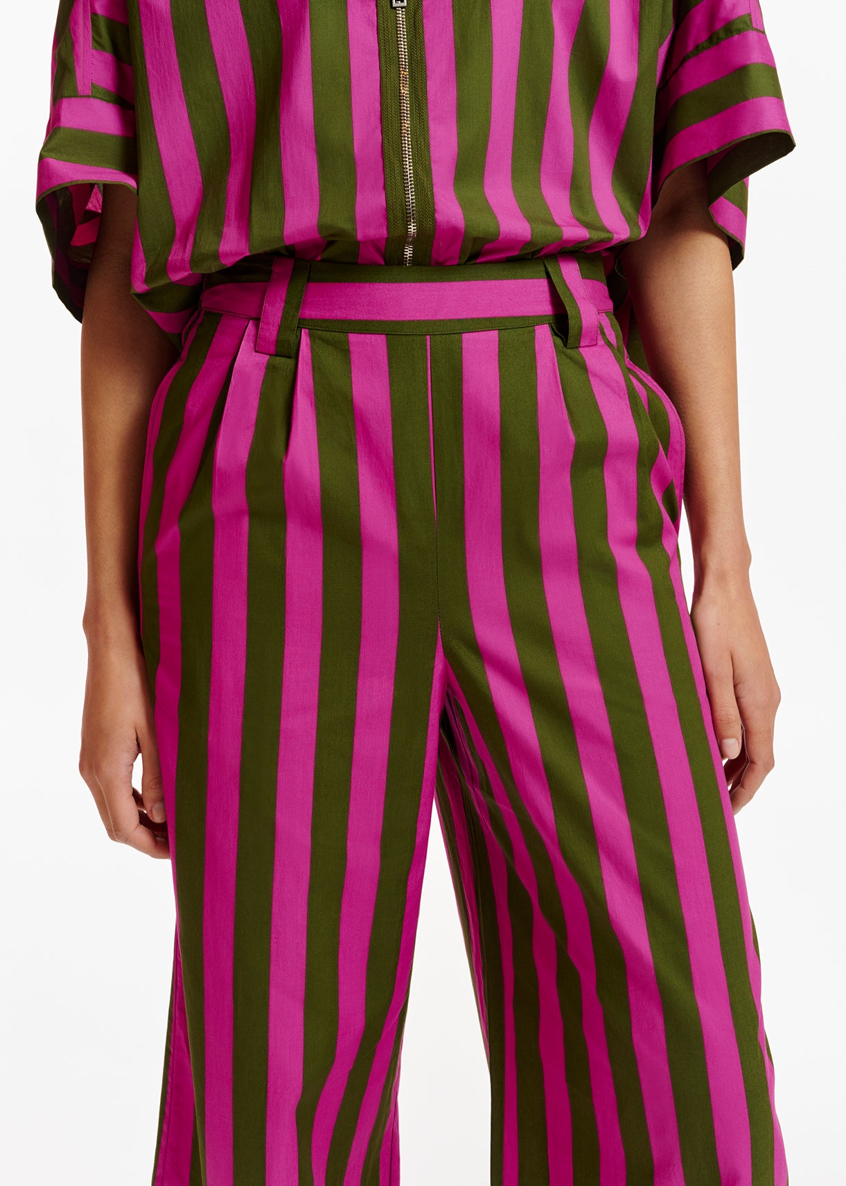 Green and purple striped cotton wide-leg pants RE—SSENTIEL | Essentiel second hand