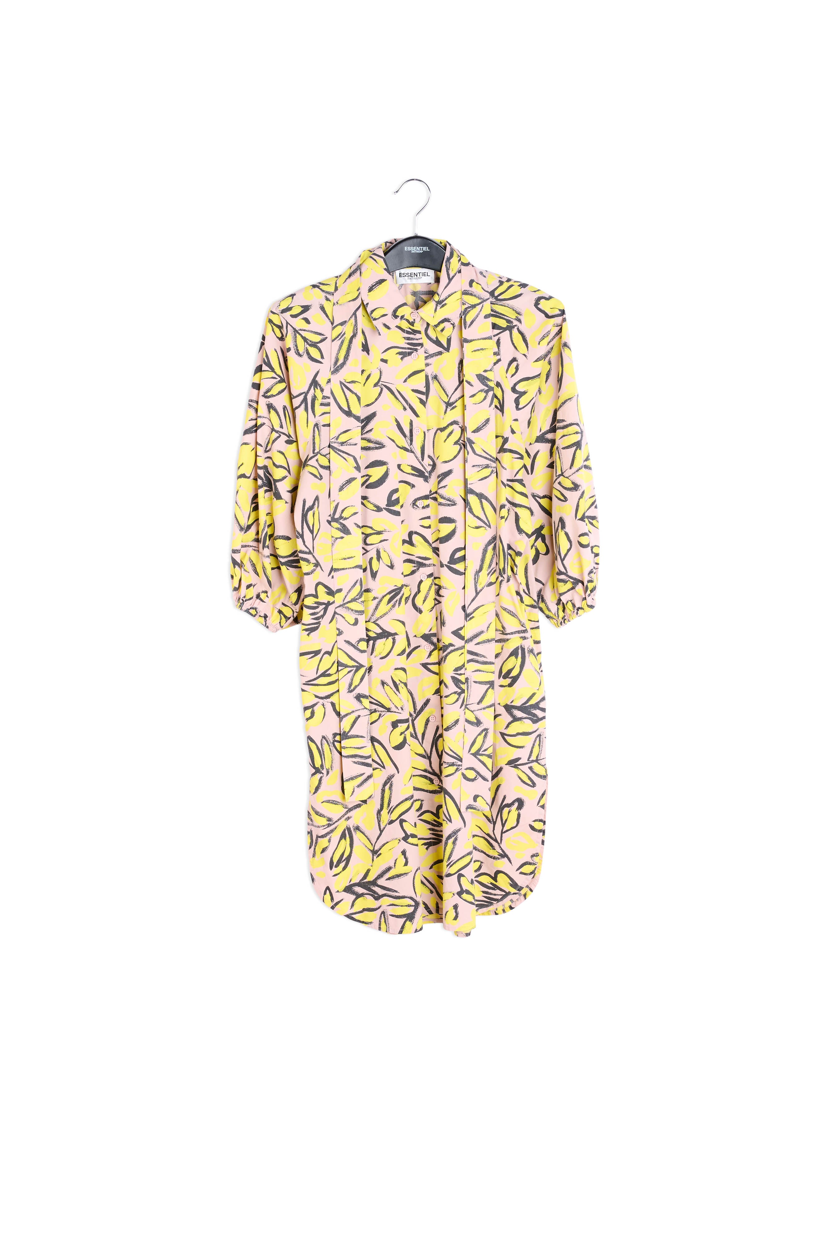 Beige, yellow and black floral-print shirt dress RE—SSENTIEL | Essentiel second hand
