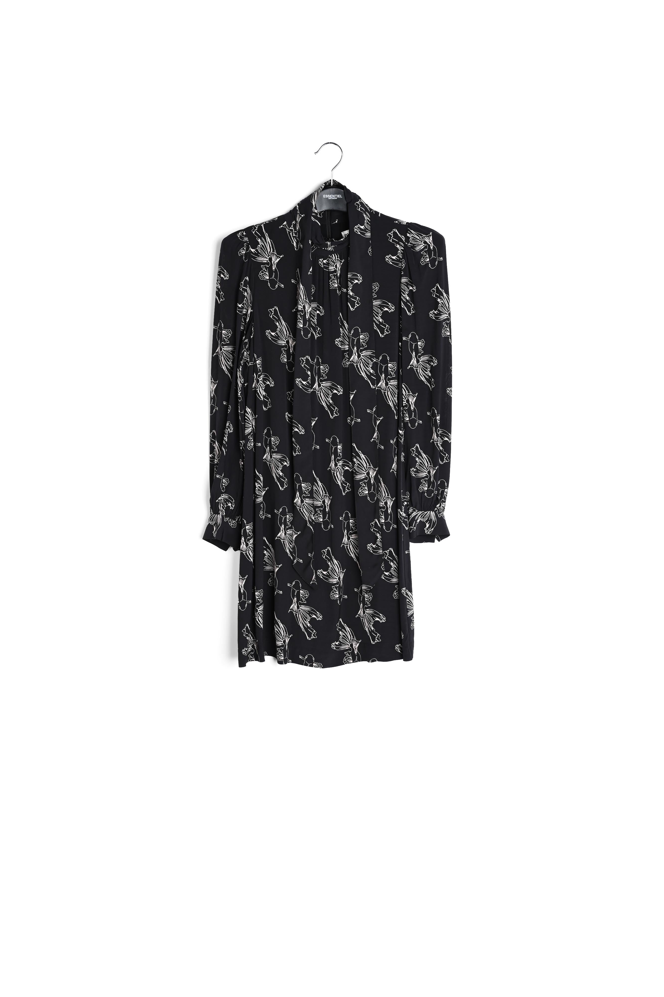 Zwarte mini-jurk met grafische print RE—SSENTIEL | Essentiel second hand