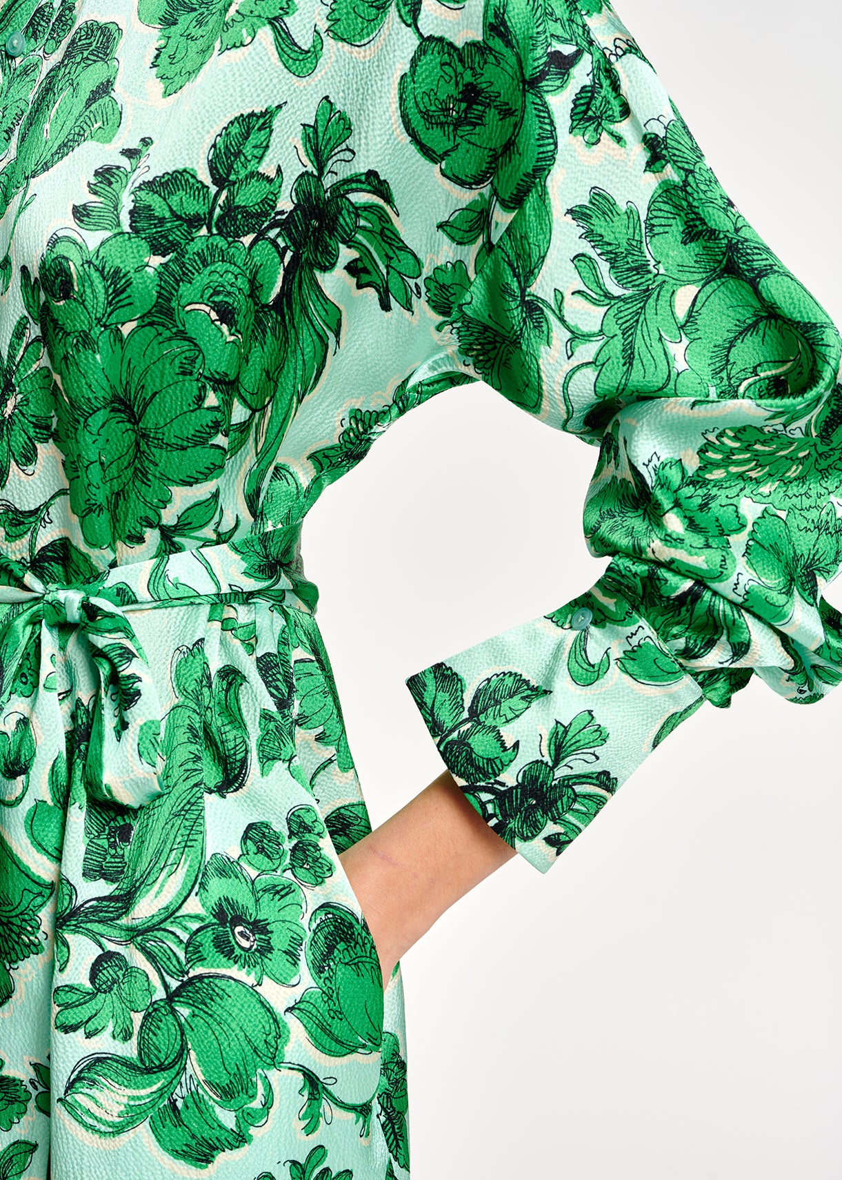 Light blue and green floral silk shirt dress RE—SSENTIEL | Essentiel second hand