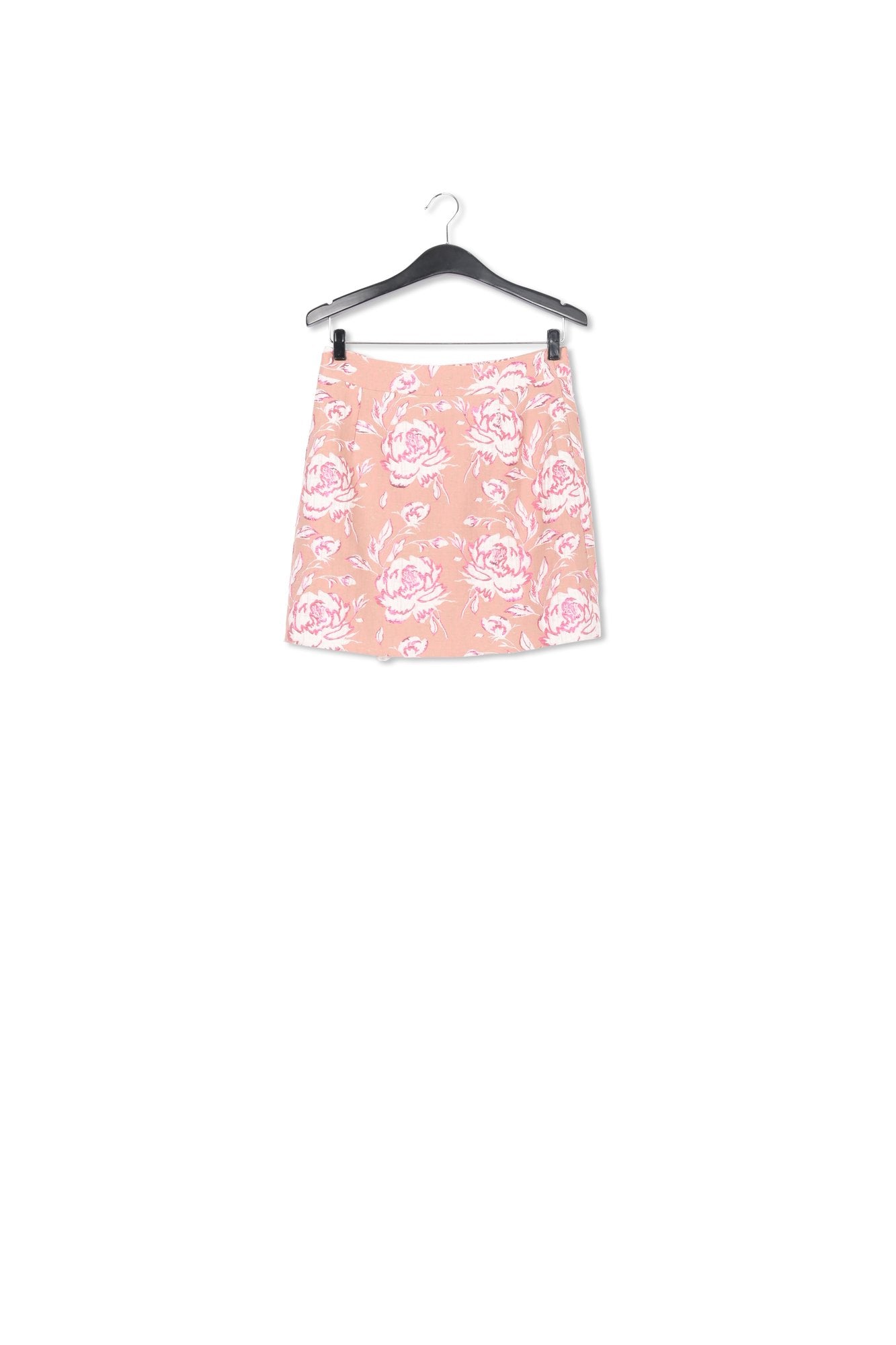 Beige, pink and white floral-jacquard mini skirt RE—SSENTIEL | Essentiel second hand