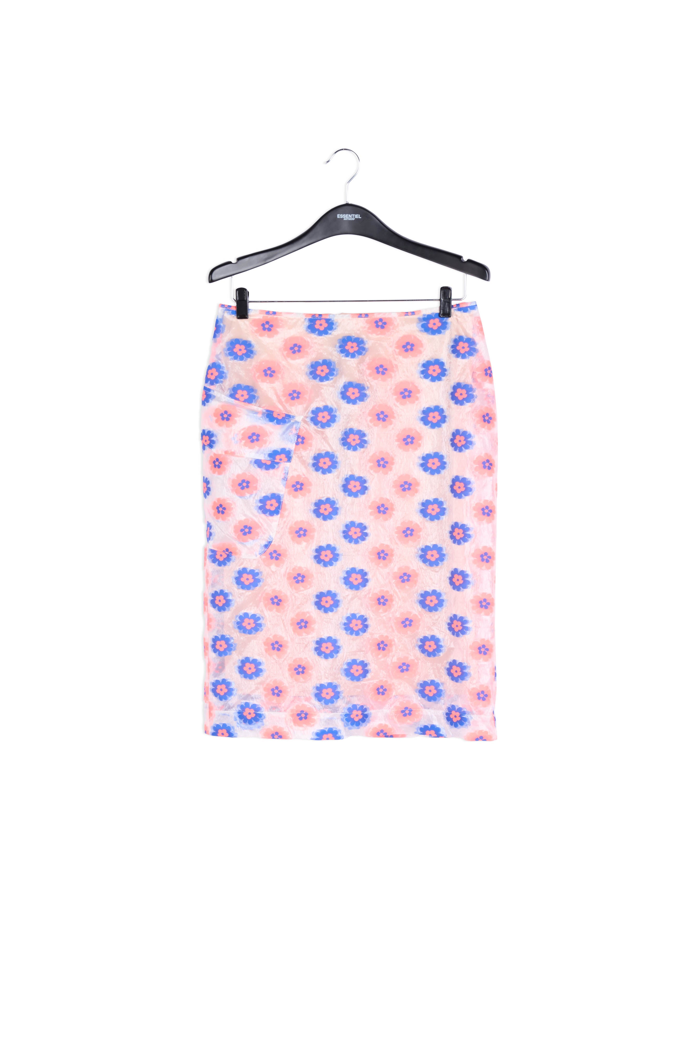 Jupe fourreau transparente à fleurs rose fluo et bleu RE—SSENTIEL | Essentiel second hand