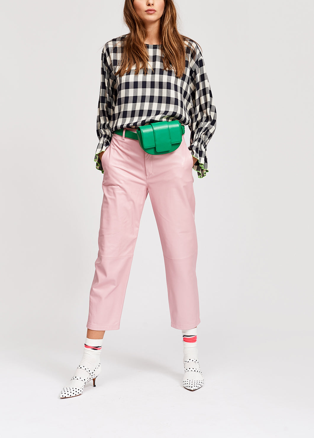 Black and off-white plaid top with three-quarter sleeves RE—SSENTIEL | Essentiel second hand