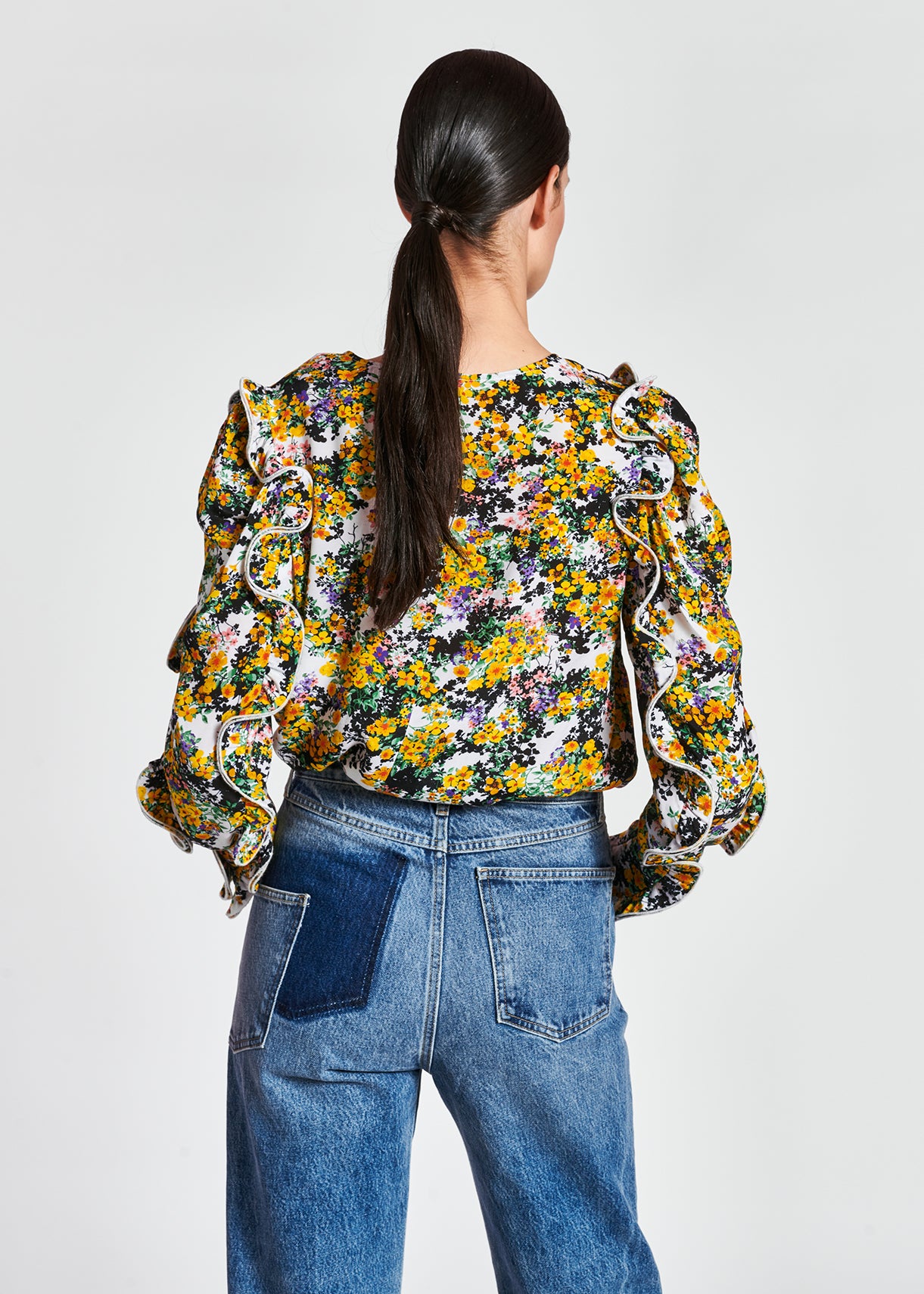 Top blanc cassé fleuri à ruches RE—SSENTIEL | Essentiel second hand