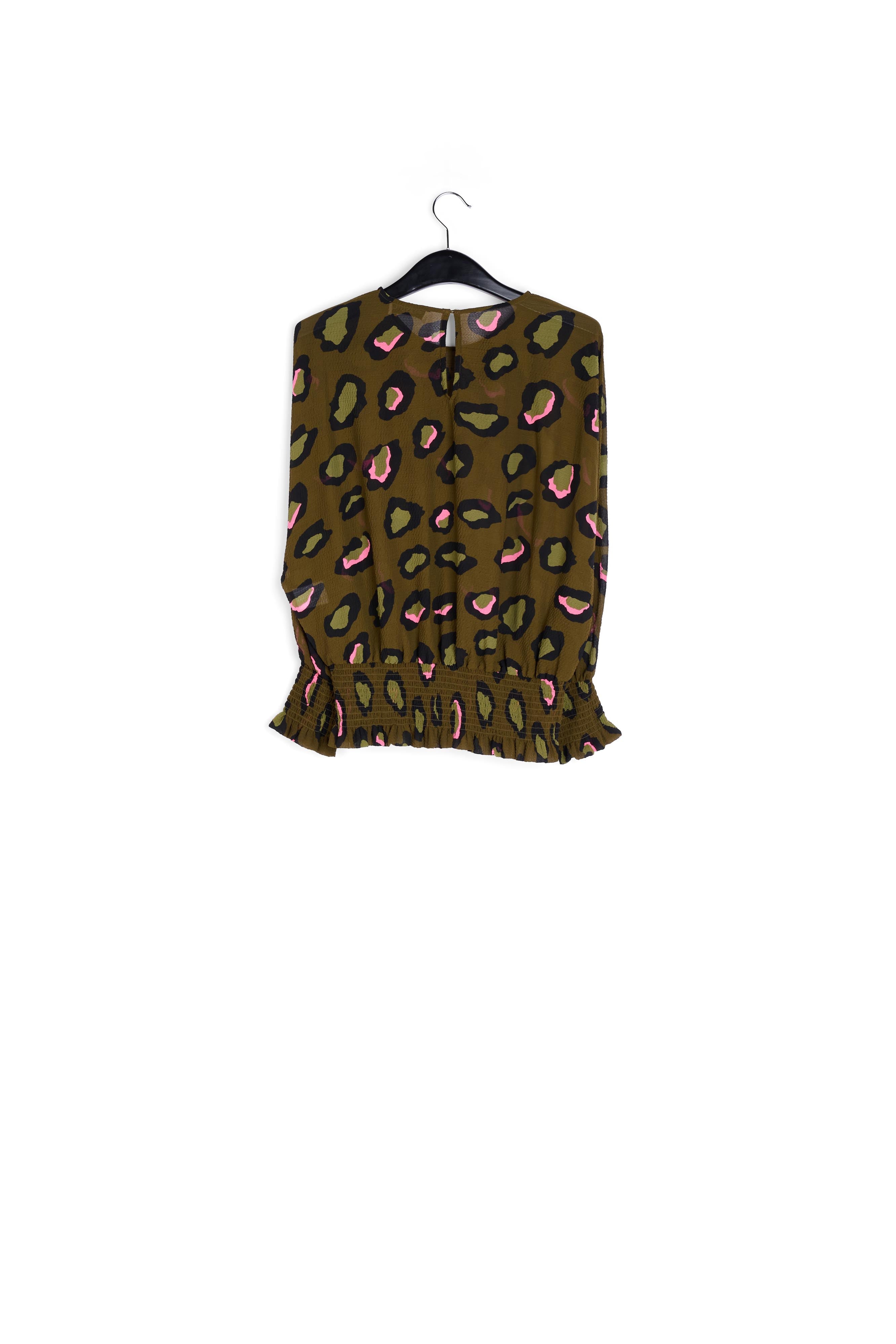 Kaki gesmokte top met luipaardprint RE—SSENTIEL | Essentiel second hand