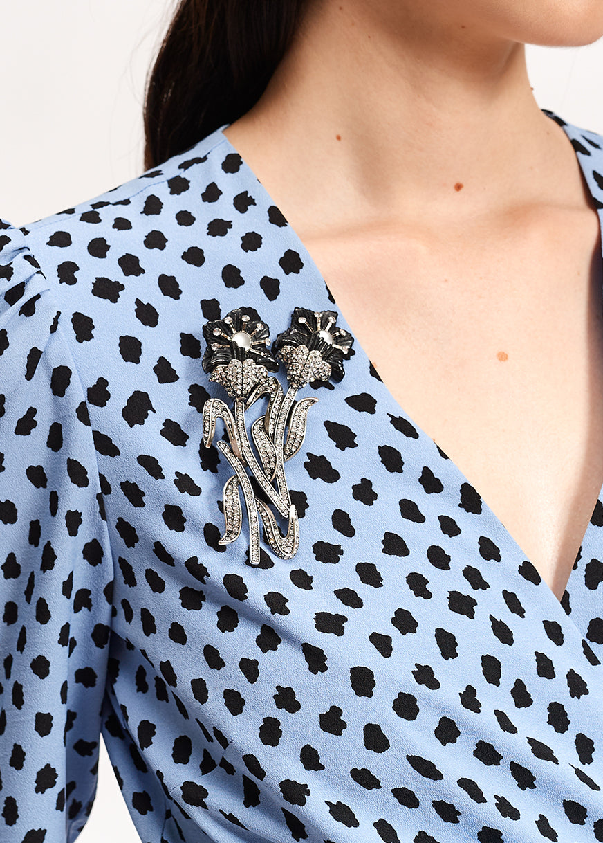 Light blue polka dot wrap mini dress RE—SSENTIEL | Essentiel second hand