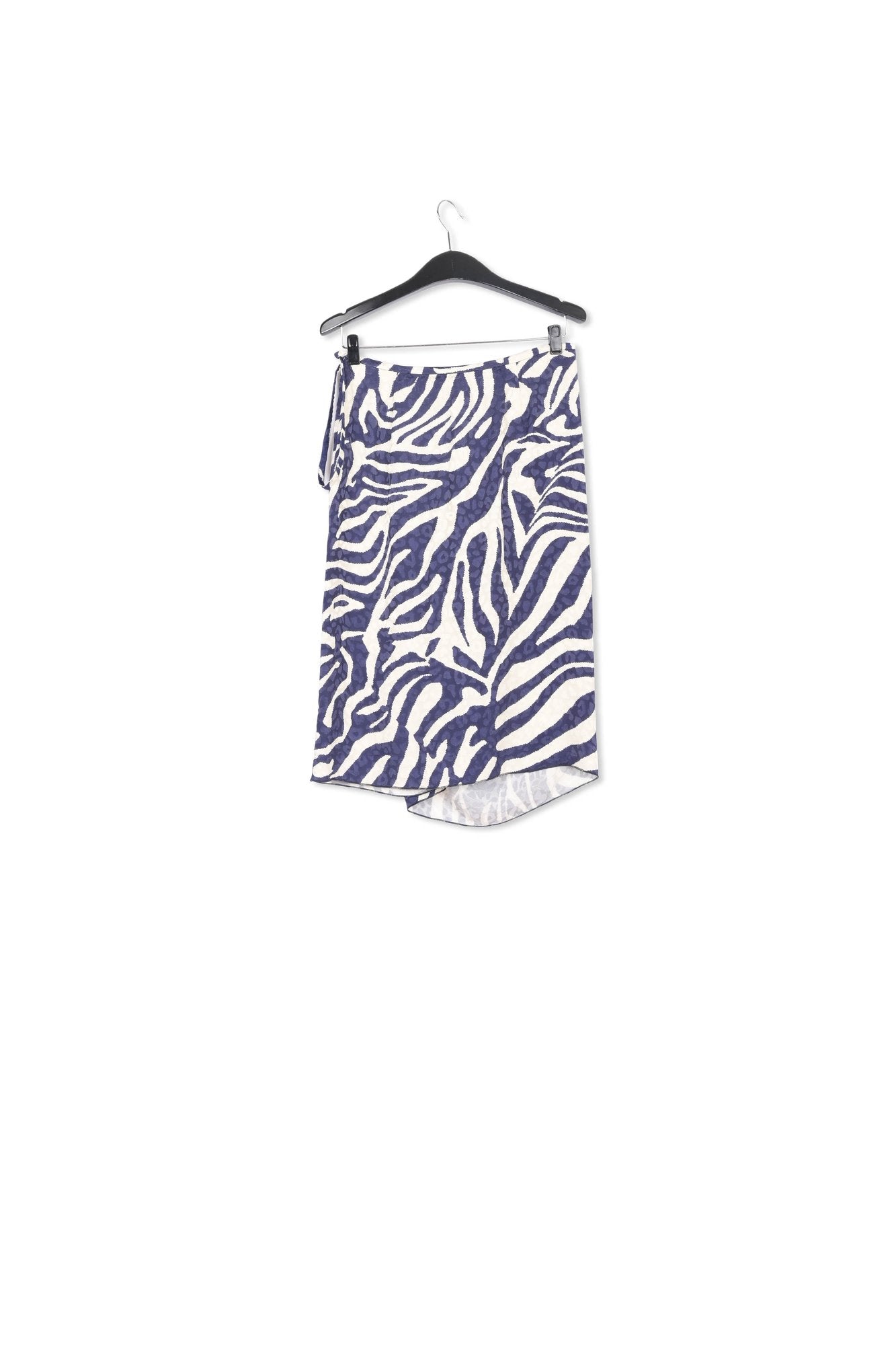 Navy blue and off-white zebra-print midi wrap skirt RE—SSENTIEL | Essentiel second hand