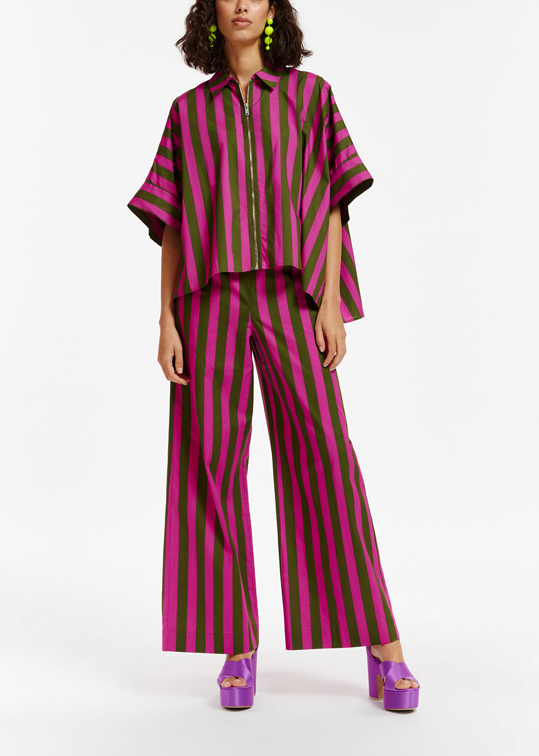 Green and purple striped cotton wide-leg pants RE—SSENTIEL | Essentiel second hand