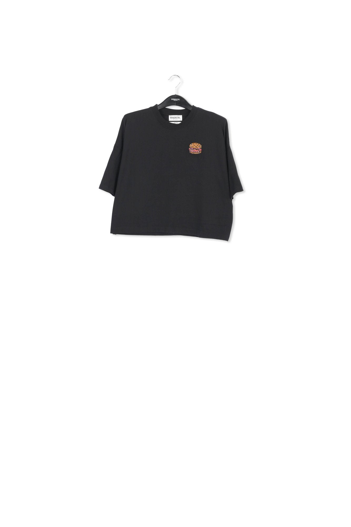 Black organic cotton T-shirt with hamburger embroidery RE—SSENTIEL | Essentiel second hand