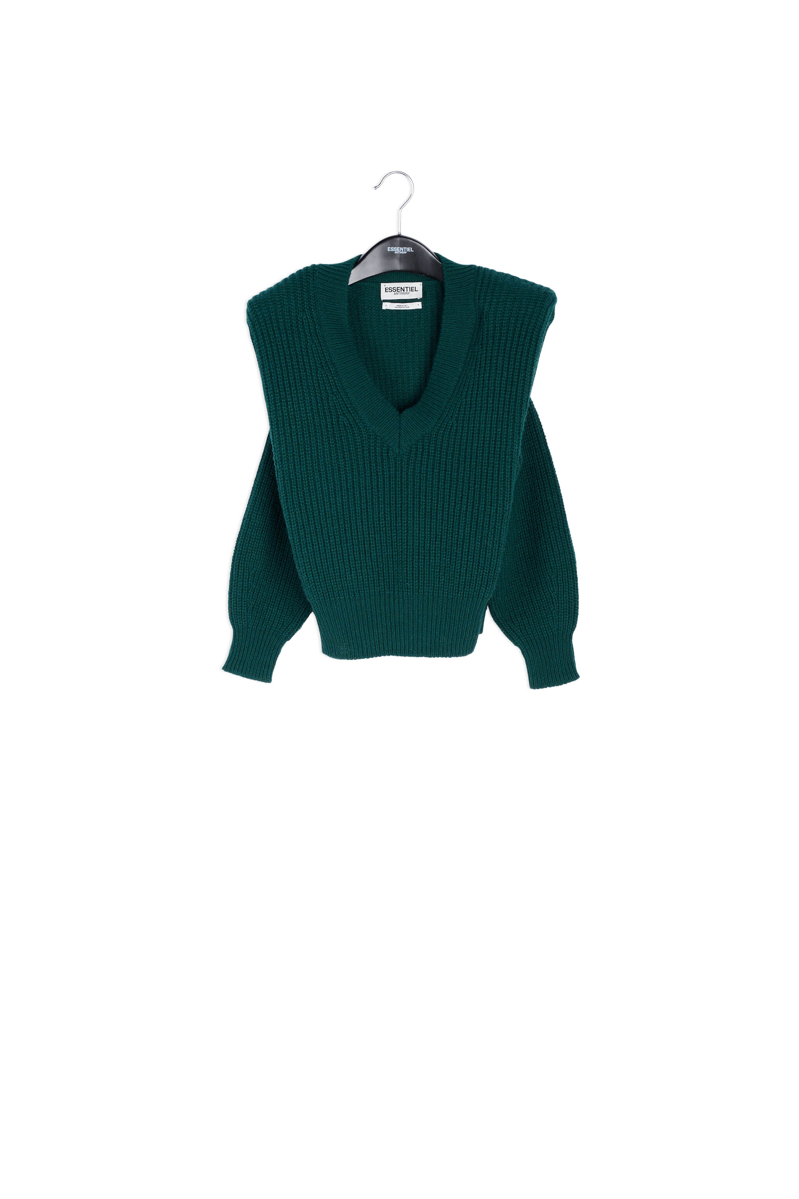 Dark green sweater with padded shoulders RE—SSENTIEL | Essentiel second hand