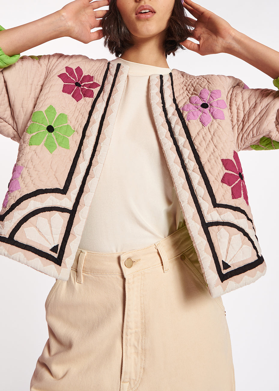 Off-white quilted jacket with flower patches RE—SSENTIEL | Essentiel second hand