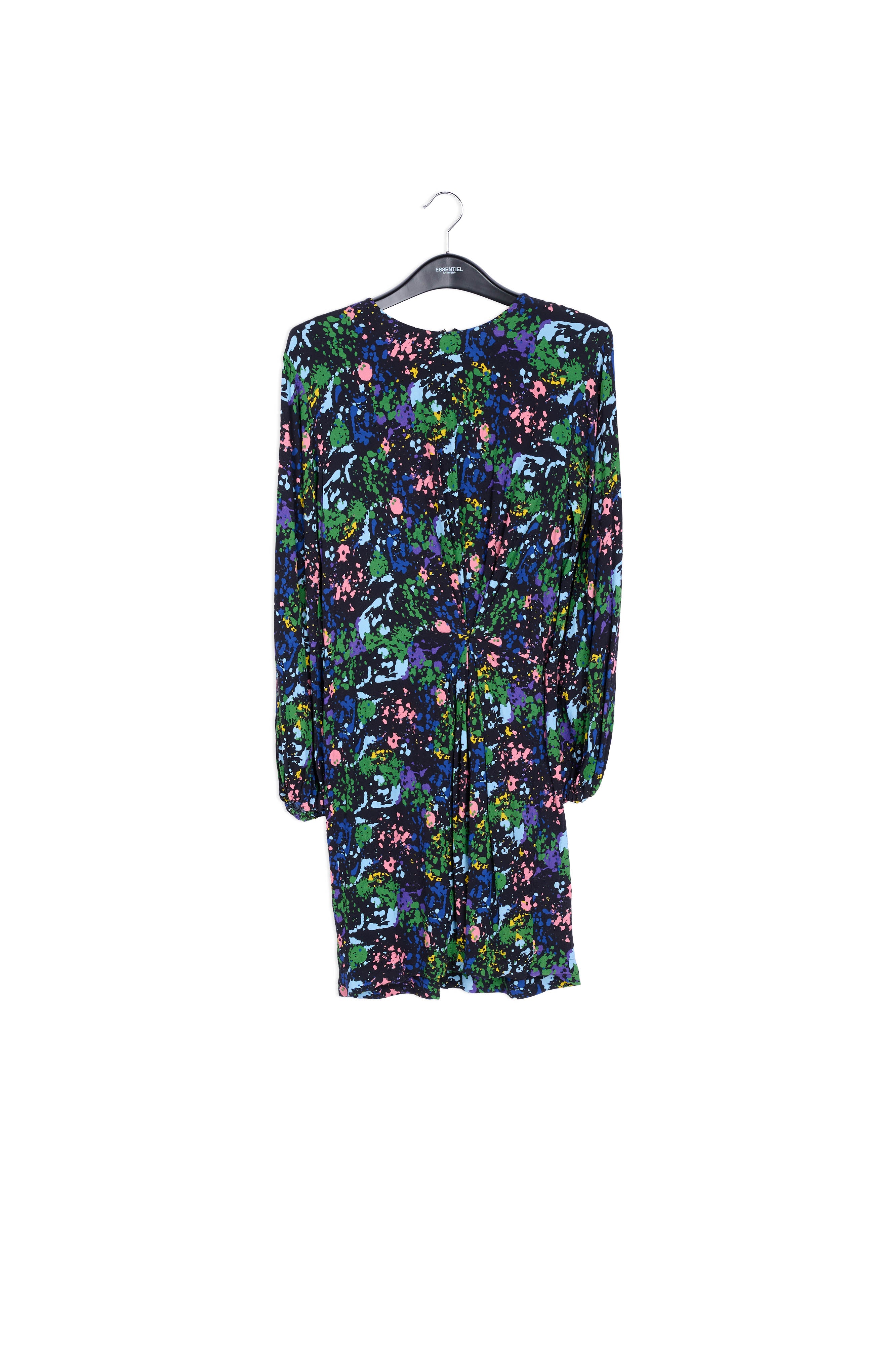 Zwarte en blauwe mini-jurk met bloemenprint RE—SSENTIEL | Essentiel second hand