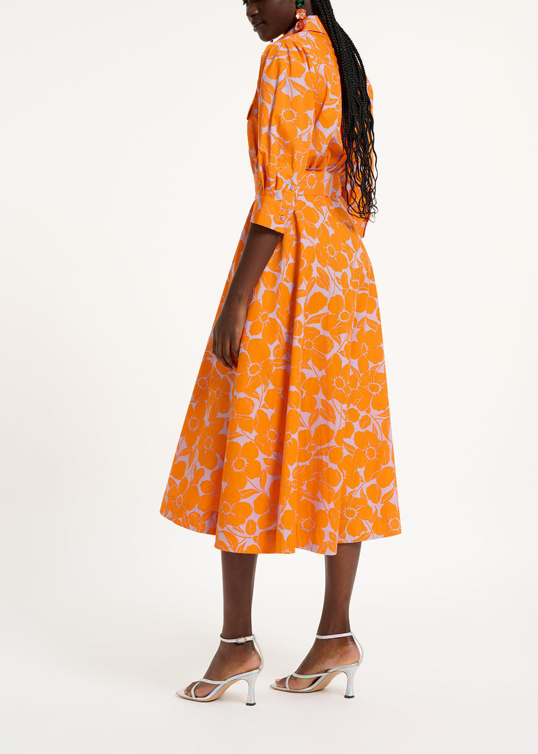 Robe chemise midi à imprimé fleuri orange et lilas RE—SSENTIEL | Essentiel second hand