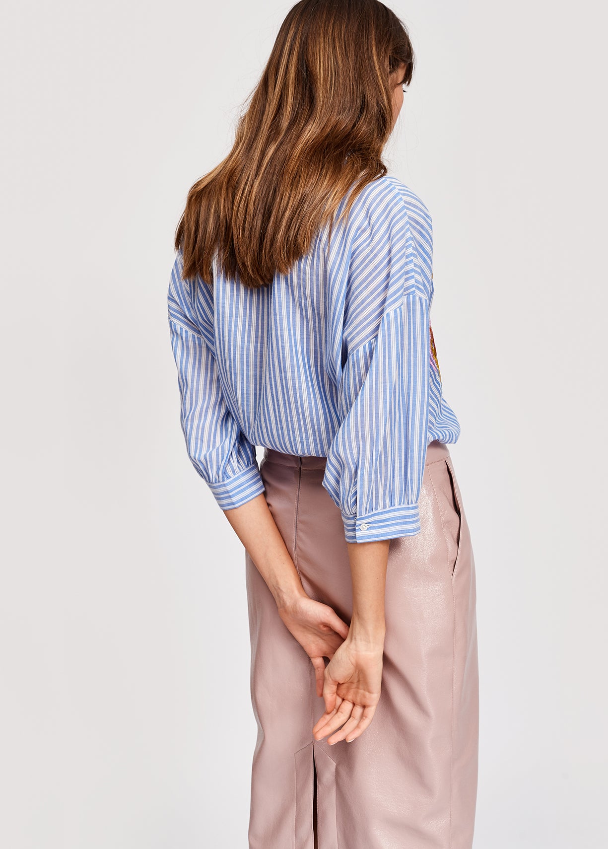 Blue and white striped embroidered shirt RE—SSENTIEL | Essentiel second hand