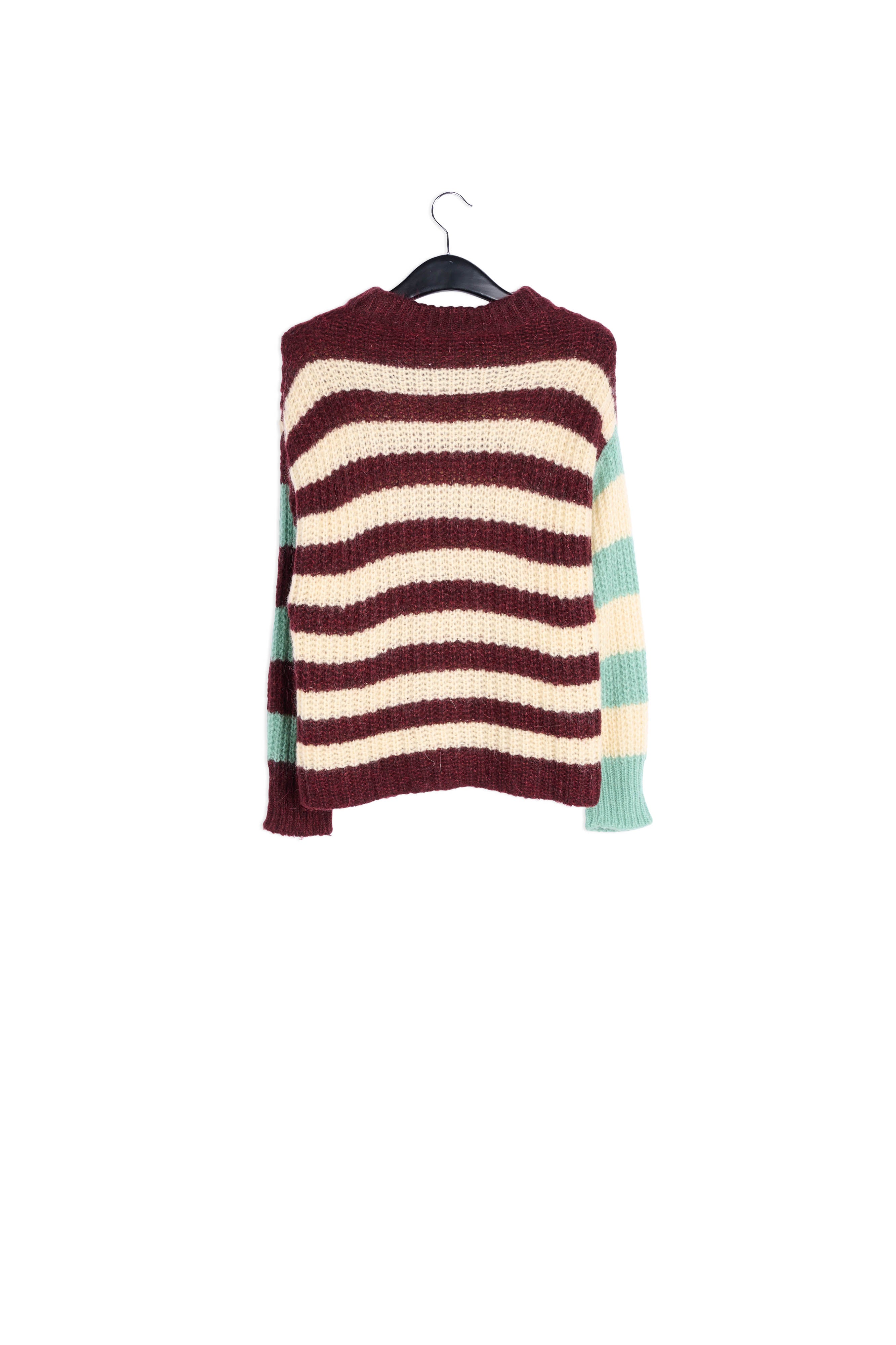 Off-white, burgundy and mint green striped ribbed-knit sweater RE—SSENTIEL | Essentiel second hand