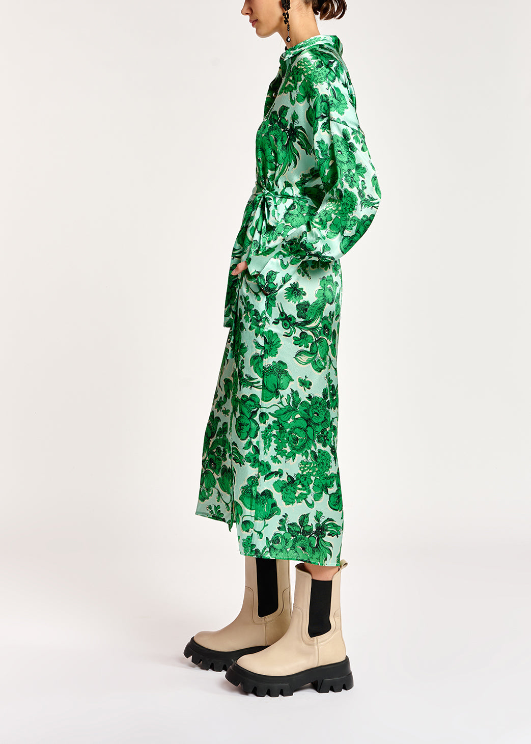 Light blue and green floral silk shirt dress RE—SSENTIEL | Essentiel second hand