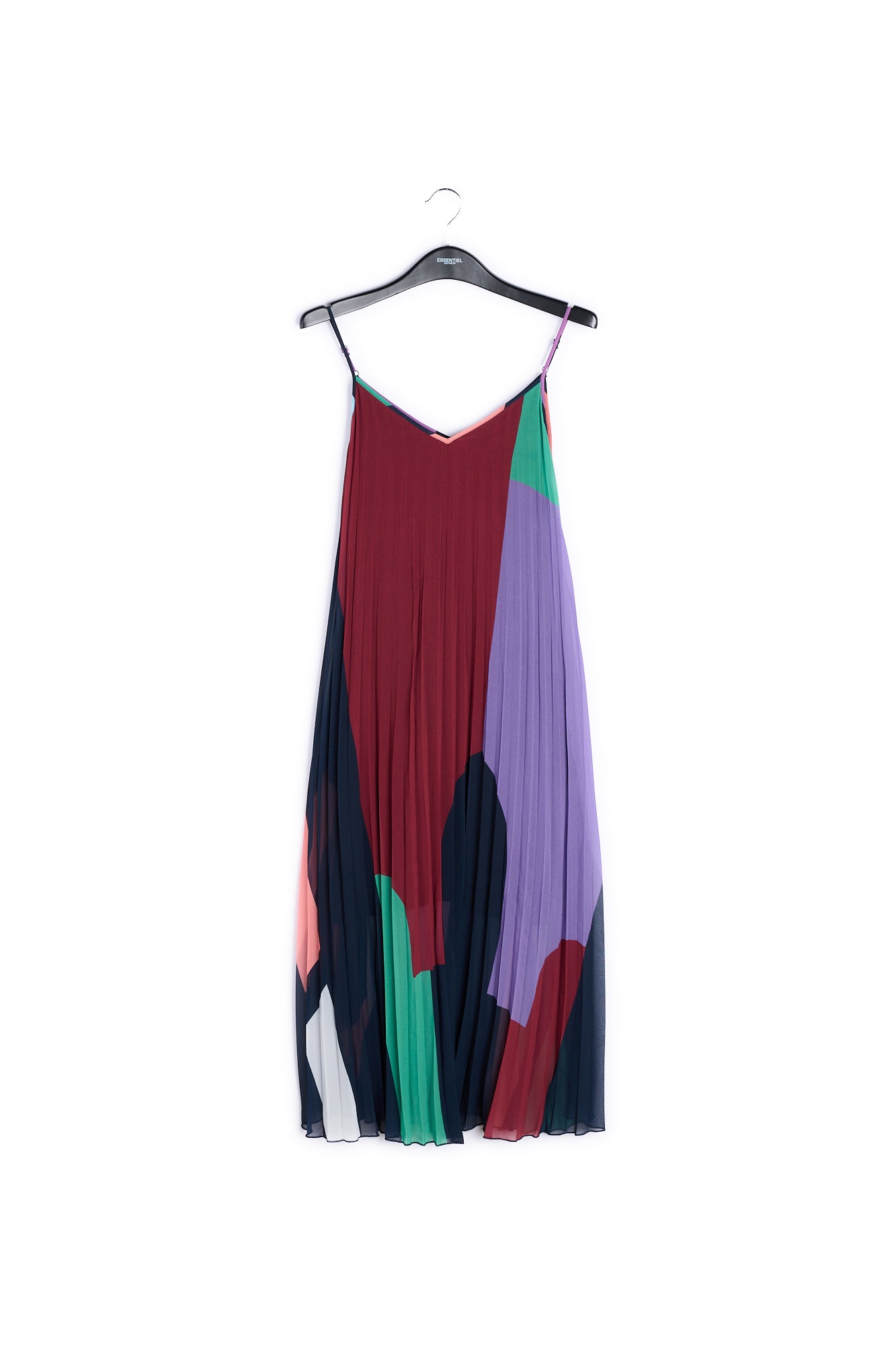 Dark blue graphic print plissé midi dress RE—SSENTIEL | Essentiel second hand