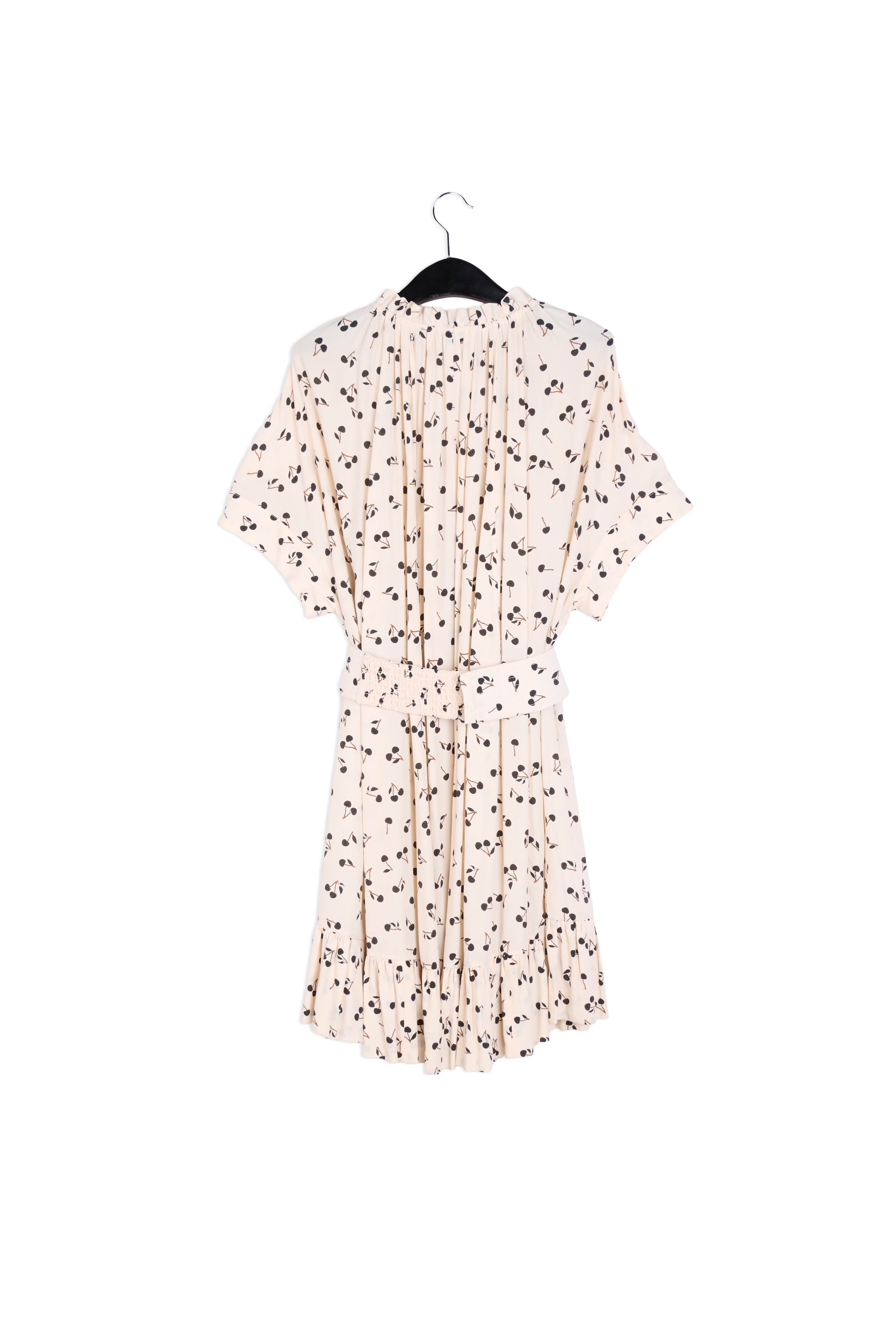 Off-white oversized ruffled dress with cherry print RE—SSENTIEL | Essentiel second hand