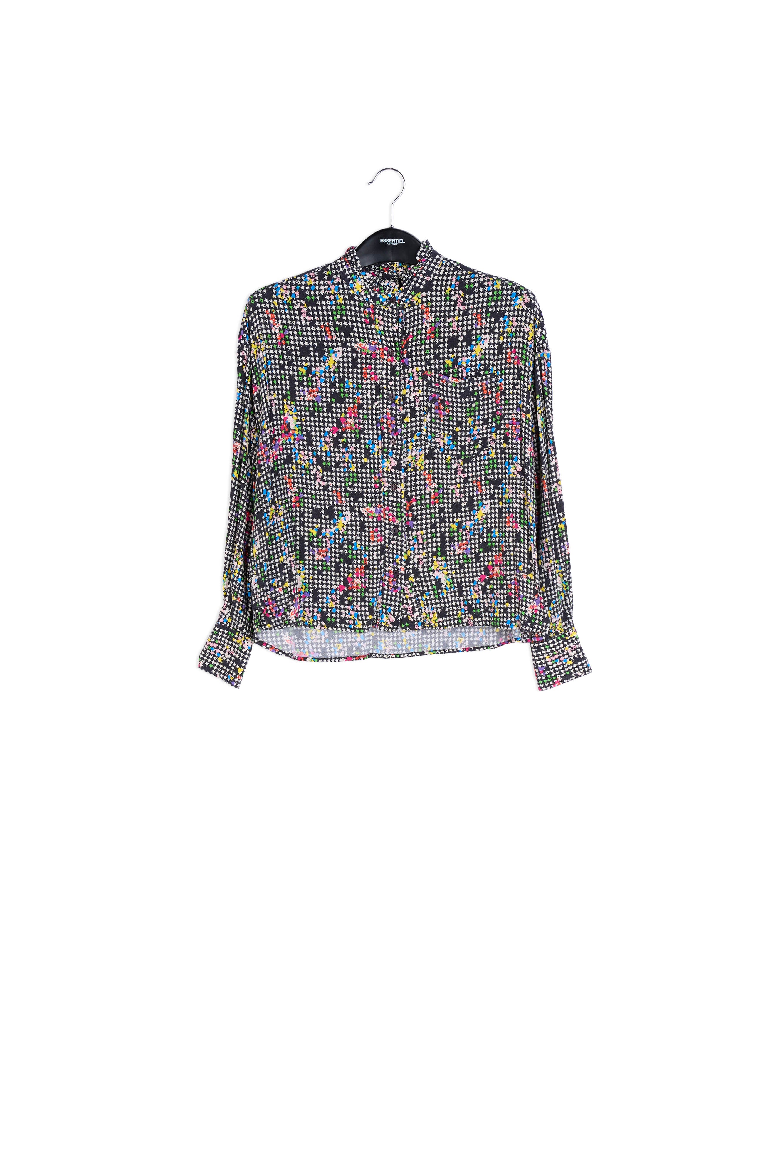 Chemise noire et blanche avec col à ruches RE—SSENTIEL | Essentiel second hand