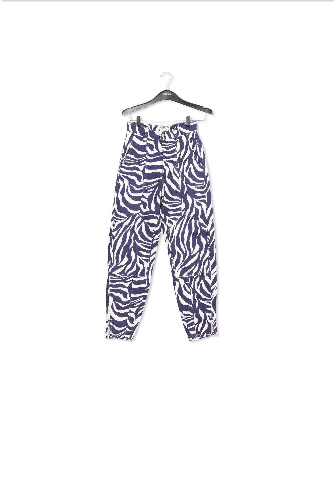 Off-white and navy blue zebra-print denim cargo pants RE—SSENTIEL | Essentiel second hand