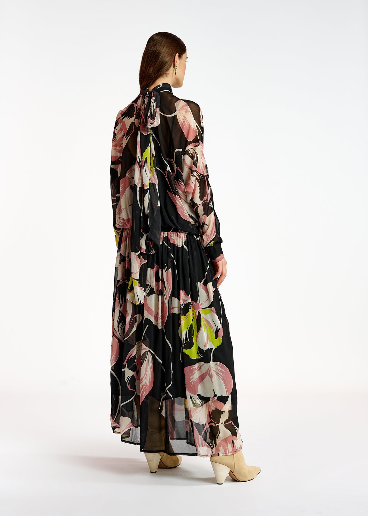 Black floral-print voluminous maxi dress RE—SSENTIEL | Essentiel second hand