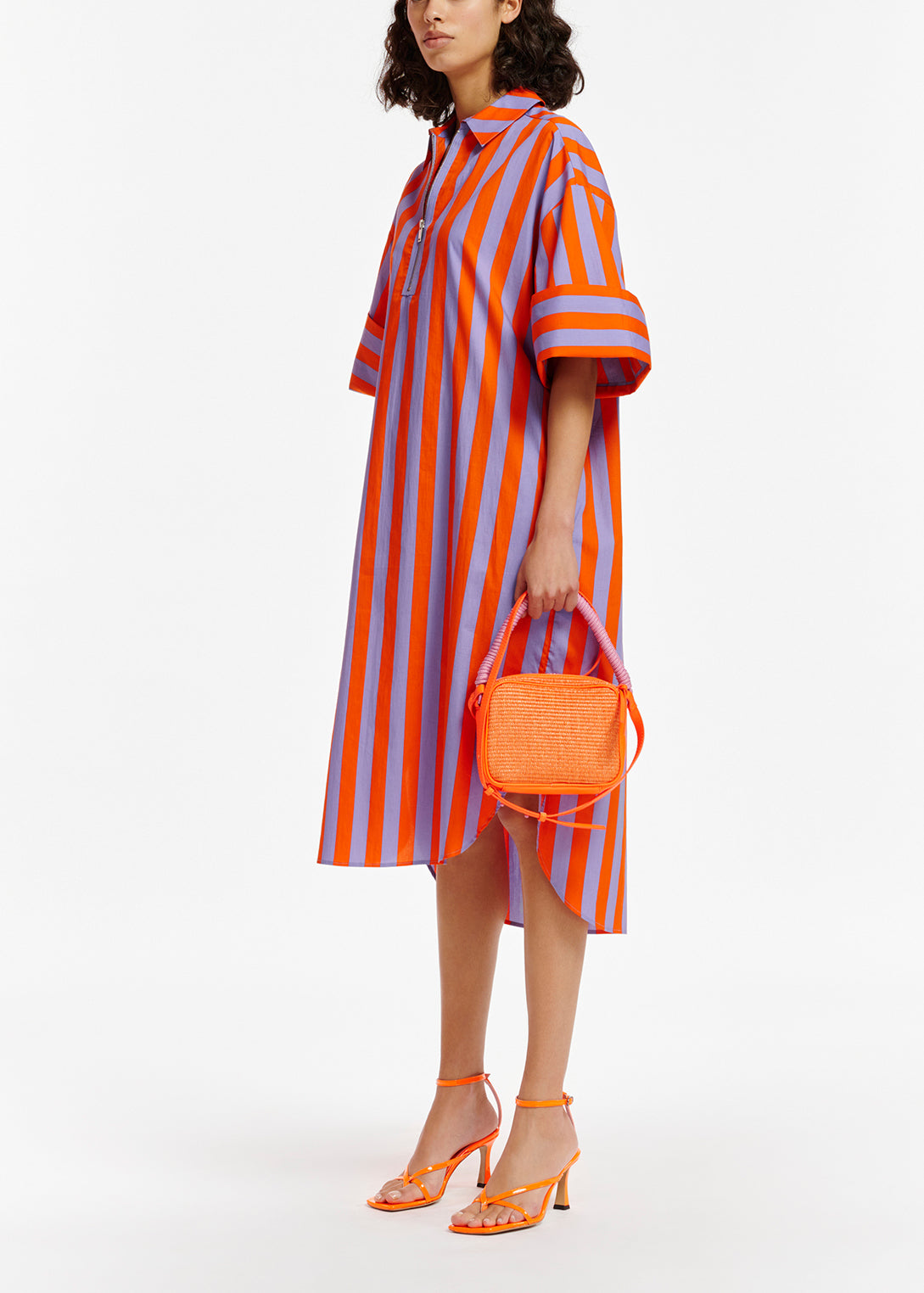 Orange and lilac striped cotton shirt dress RE—SSENTIEL | Essentiel second hand