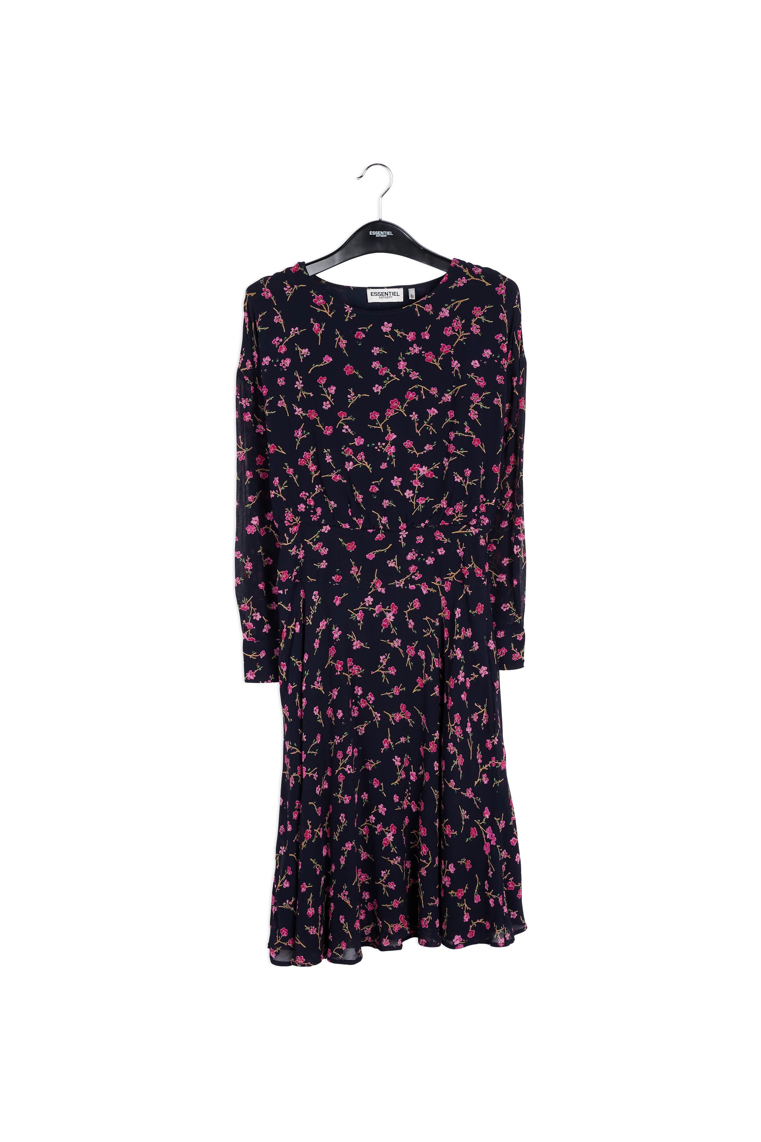 Dark blue cherry blossom print dress RE—SSENTIEL | Essentiel second hand